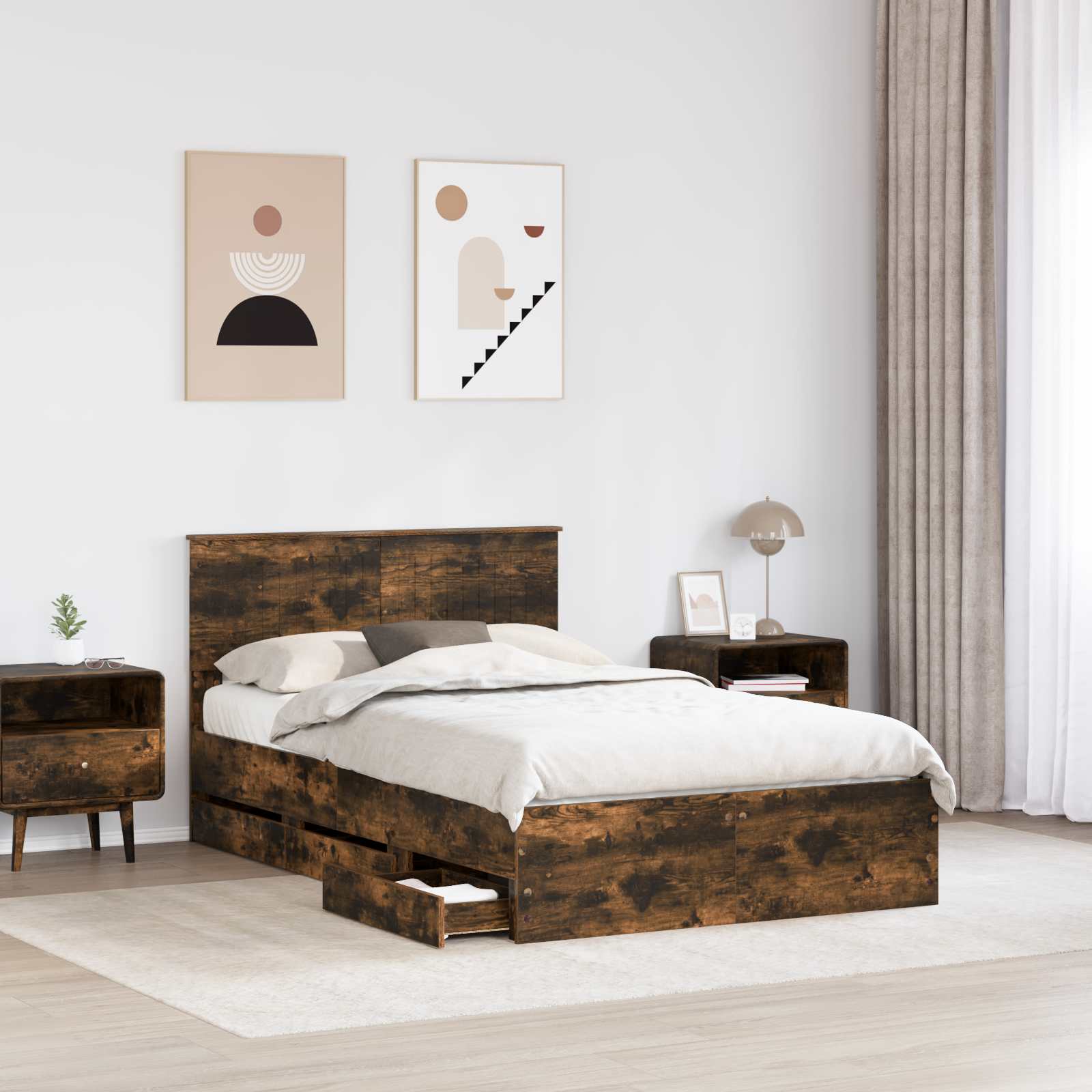 Sengestel med skuffe Røget eg 120 x 190 cm Ingeniørtræ