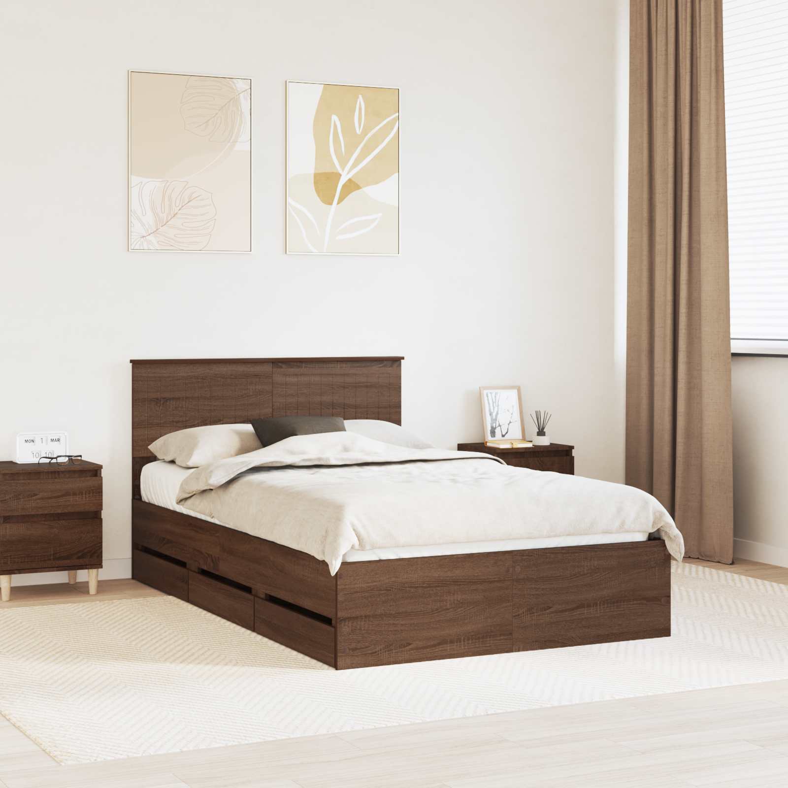 Sengestel med skuffe Brun eg 120 x 190 cm Ingeniørtræ