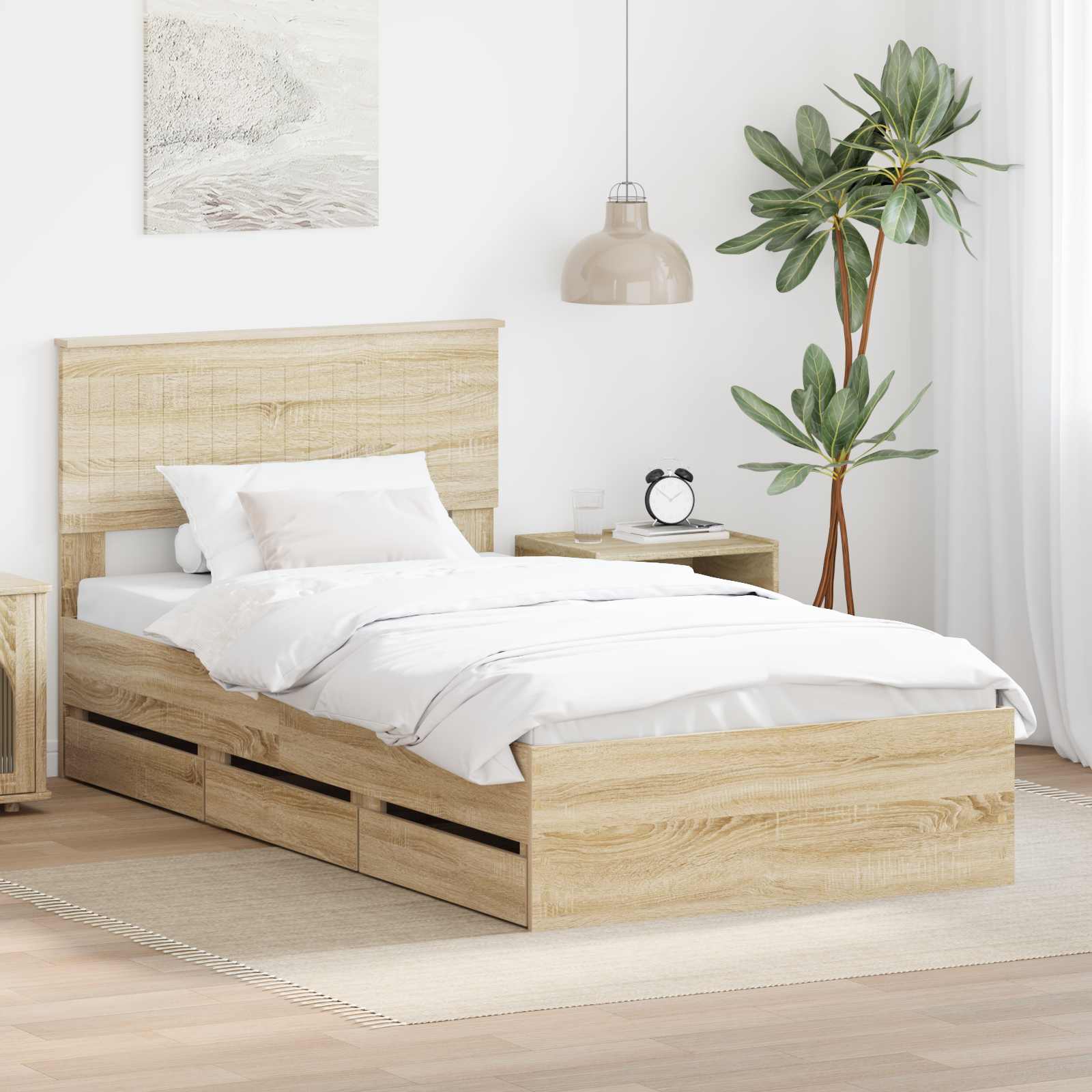 Sengestel med skuffe Sonoma eg 100 x 200 cm Ingeniørtræ