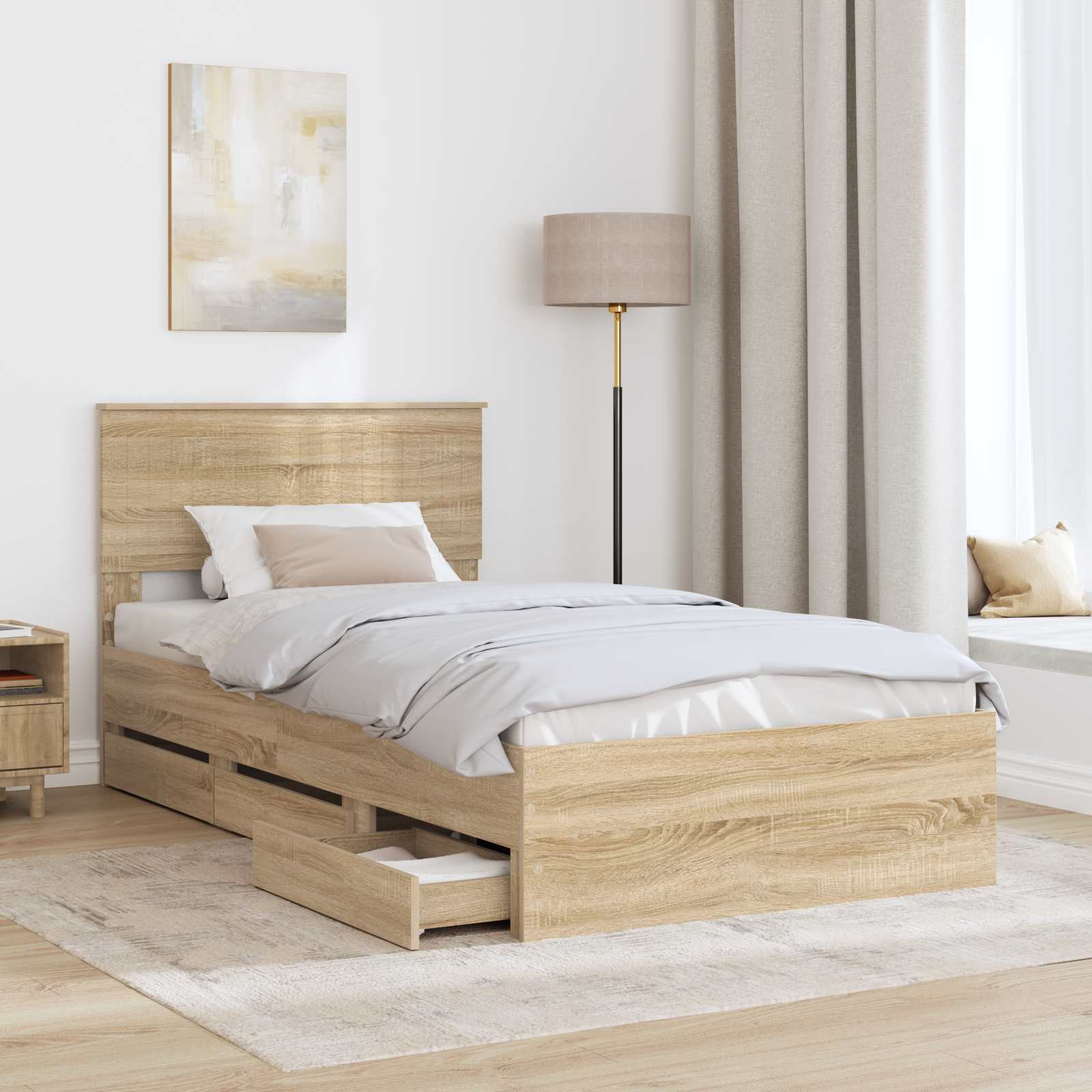 Sengestel med skuffe Sonoma eg 100 x 200 cm Ingeniørtræ