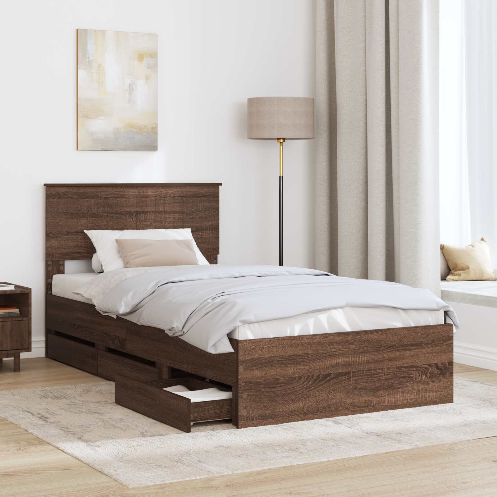 Sengestel med skuffe Brun eg 100 x 200 cm Ingeniørtræ