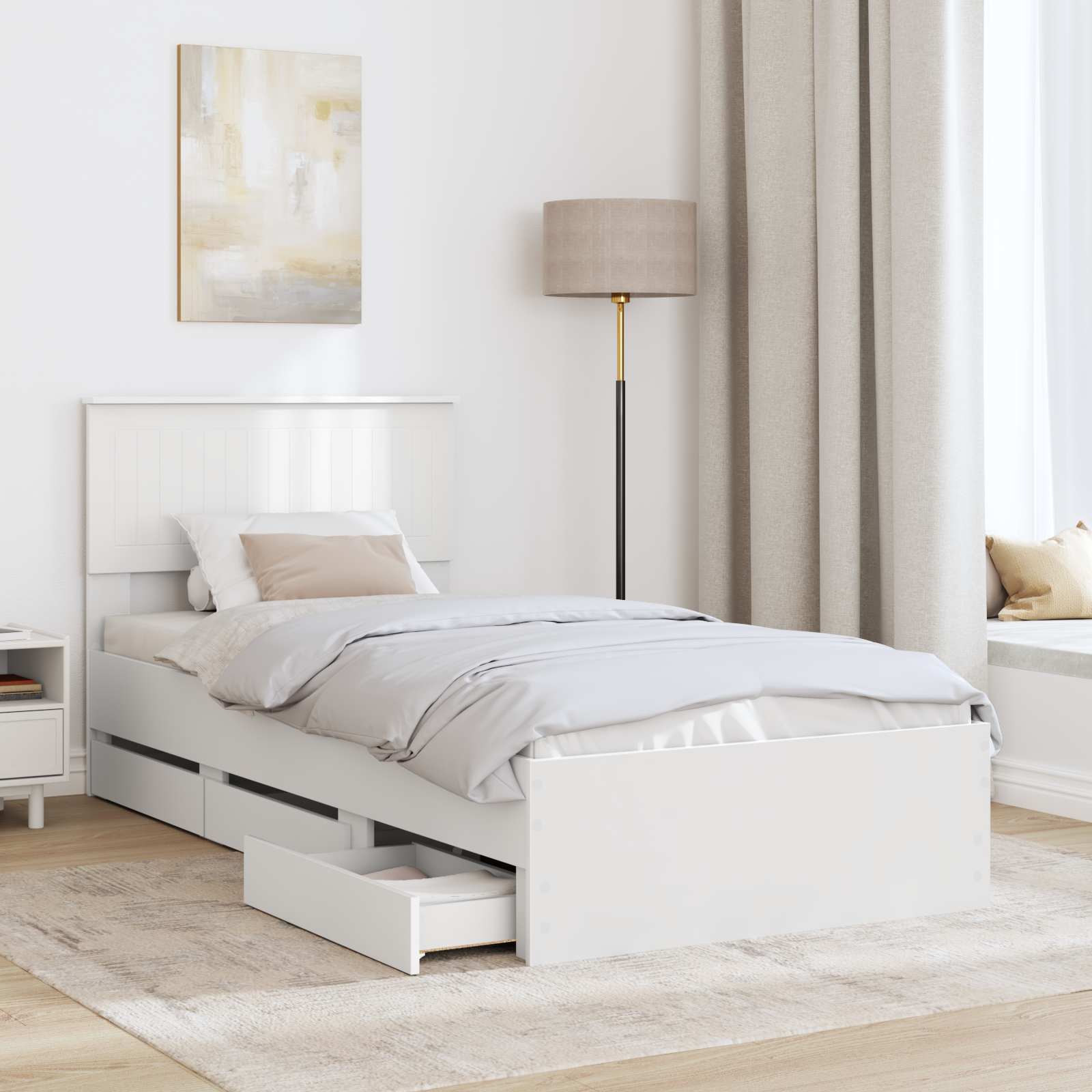 Sengestel med skuffe Hvid 90 x 190 cm Ingeniørtræ