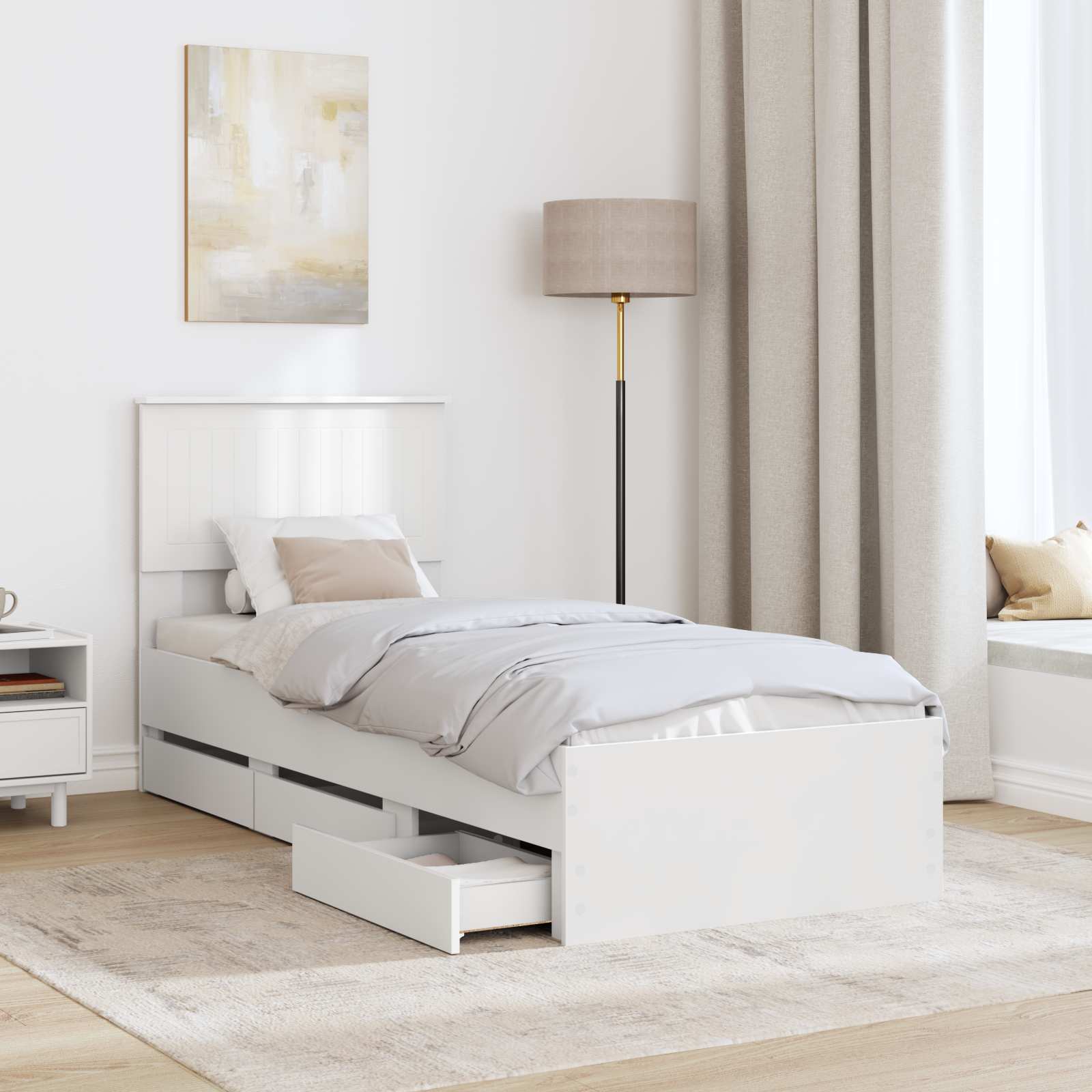 Sengestel med skuffe Hvid 75 x 190 cm Ingeniørtræ