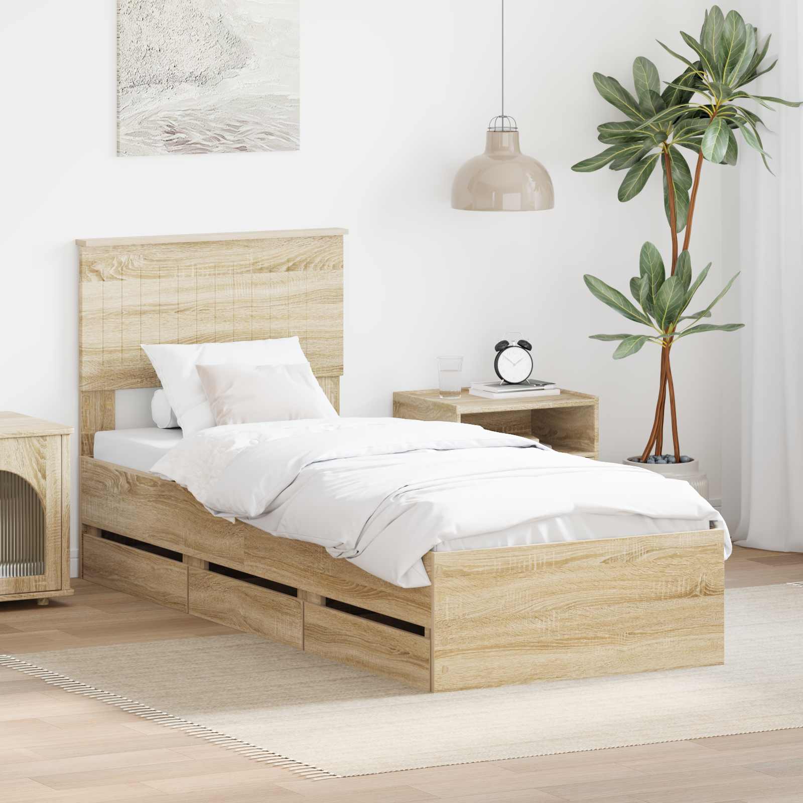 Sengestel med skuffe Sonoma eg 75 x 190 cm Ingeniørtræ