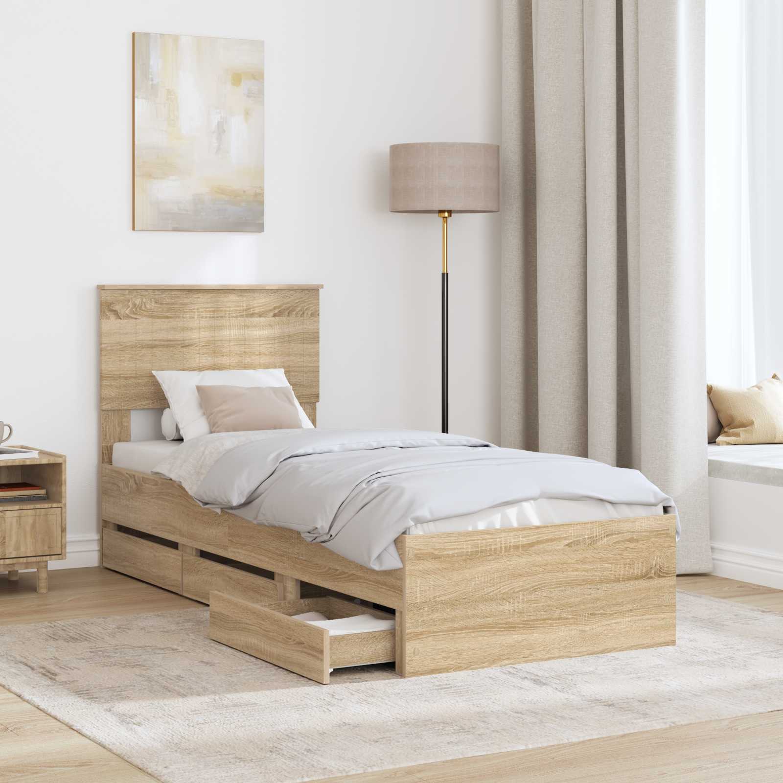 Sengestel med skuffe Sonoma eg 75 x 190 cm Ingeniørtræ