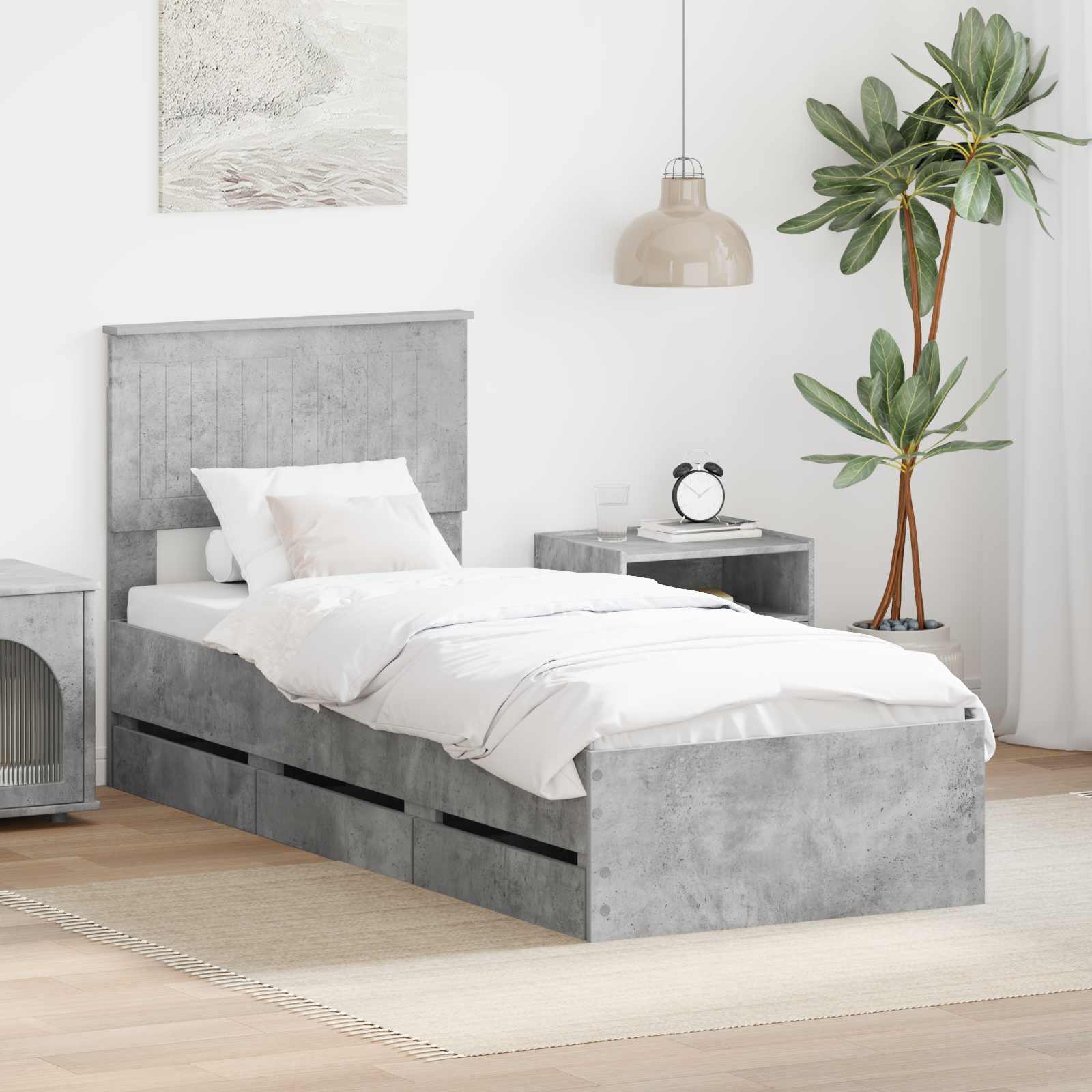 Sengestel med skuffe Beton Grå 75 x 190 cm Ingeniørtræ