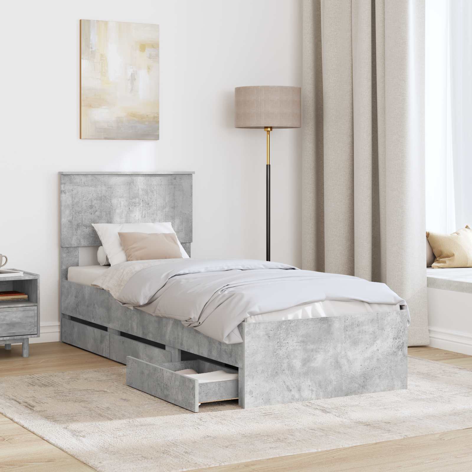 Sengestel med skuffe Beton Grå 75 x 190 cm Ingeniørtræ