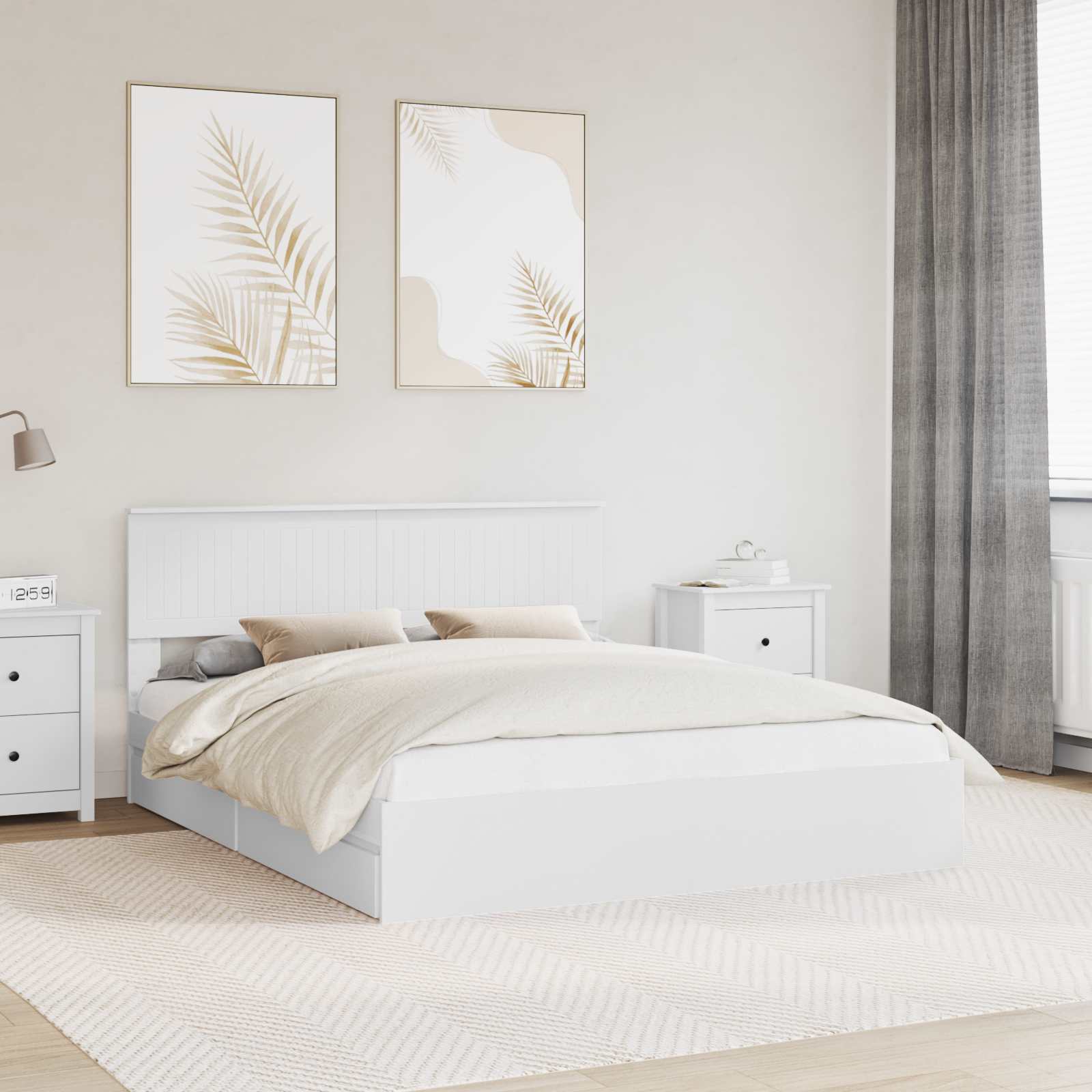 Opbevaringsseng med skuffe Hvid 160 x 200 cm Konstrueret træ