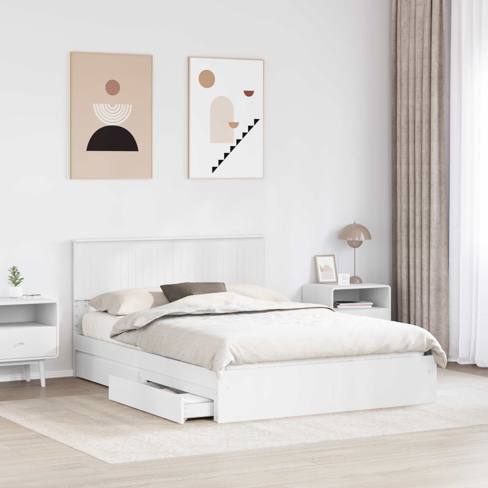 Opbevaringsseng med skuffe Hvid 140 x 190 cm Konstrueret træ