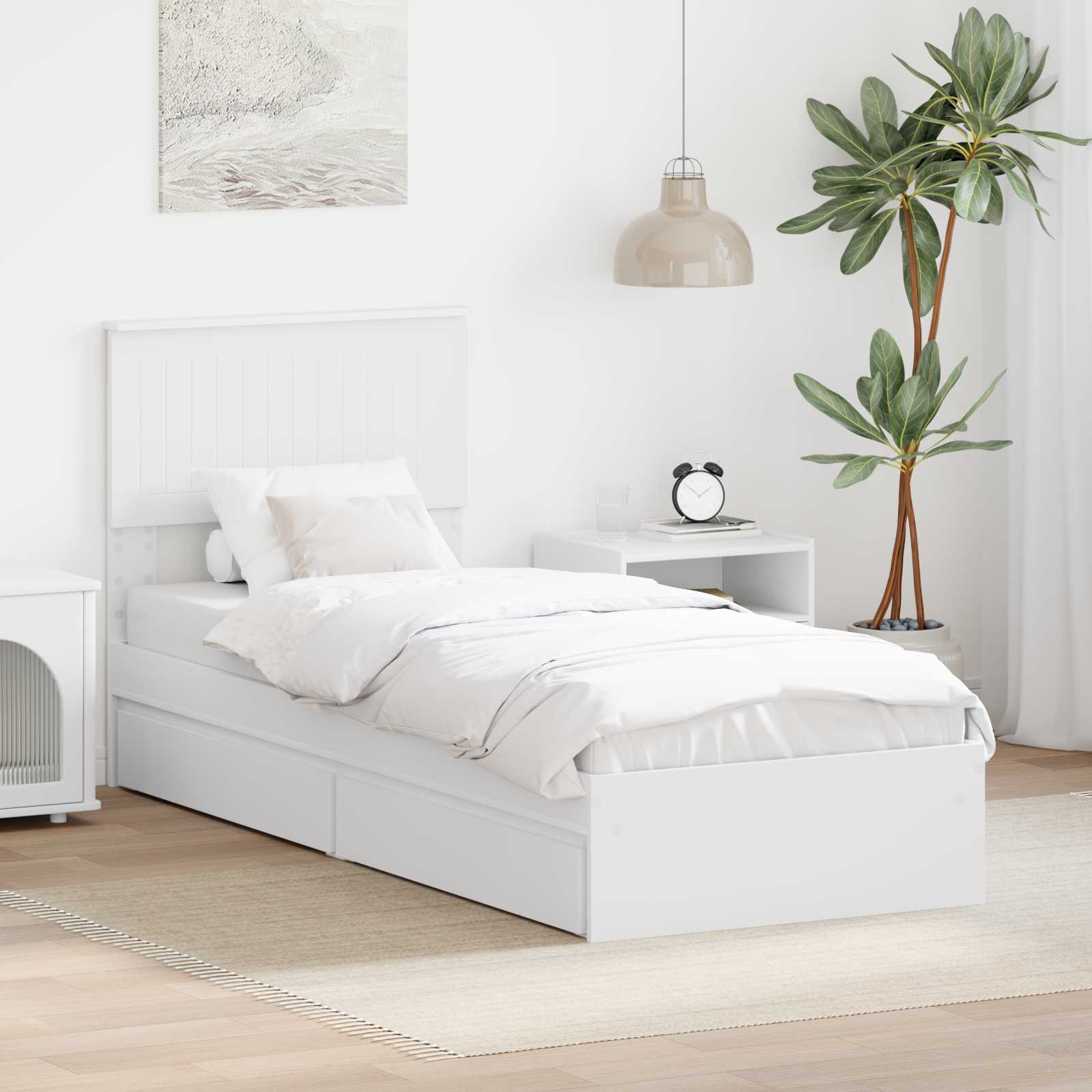 Opbevaringsseng med hovedgærde Hvid 75 x 190 cm Konstrueret træ