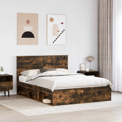 Sengestel med hovedgærde Røget eg 150 x 200 cm Massiv fyrretræ