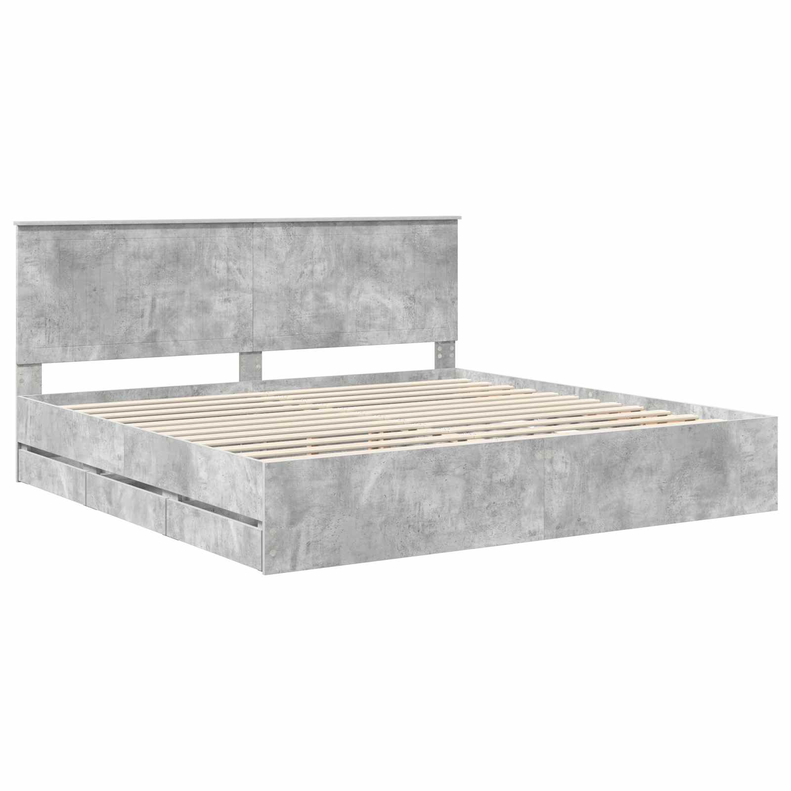 Sengestel med skuffe Beton Grå 200 x 200 cm Ingeniørtræ