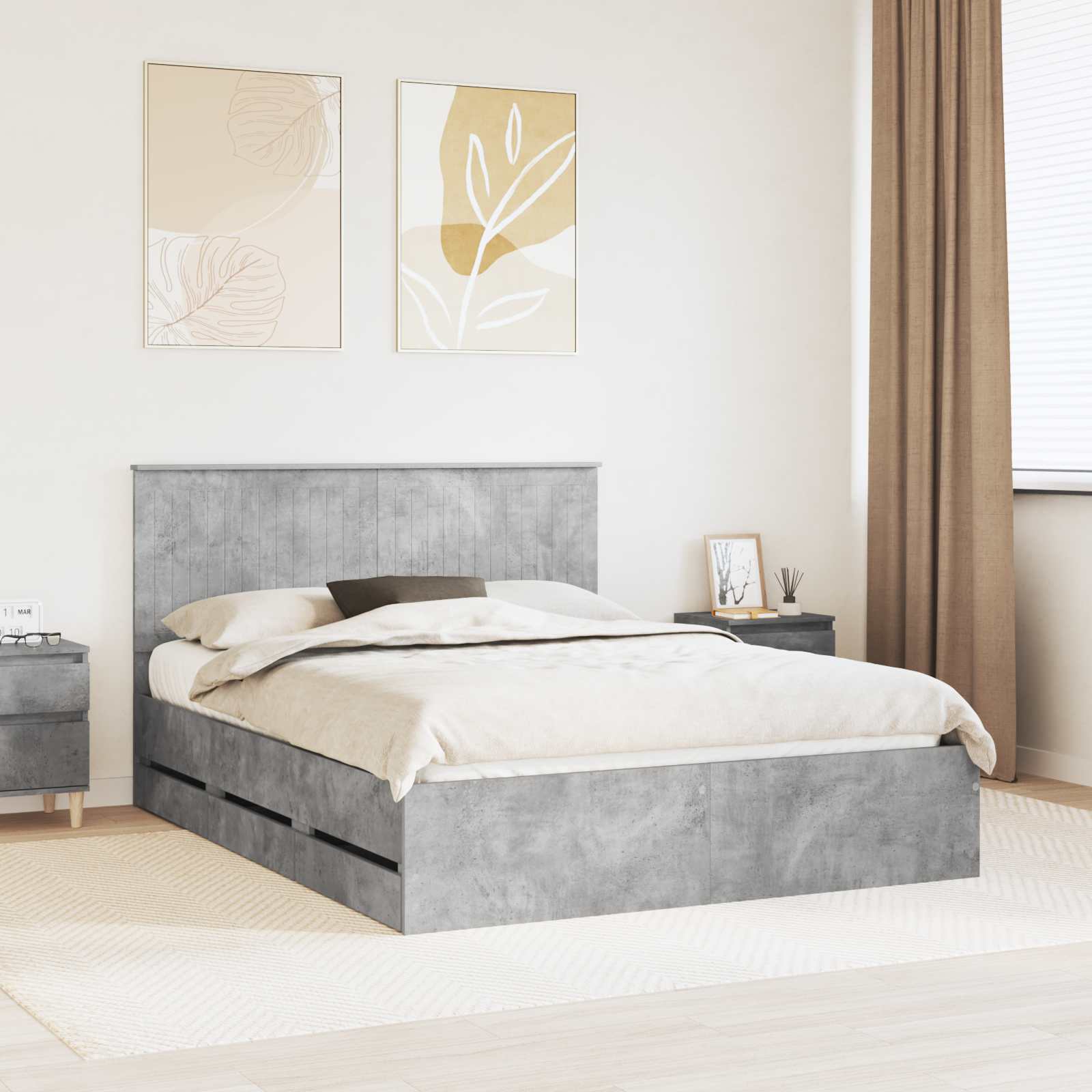 Sengestel med skuffe Beton Grå 150 x 200 cm Ingeniørtræ