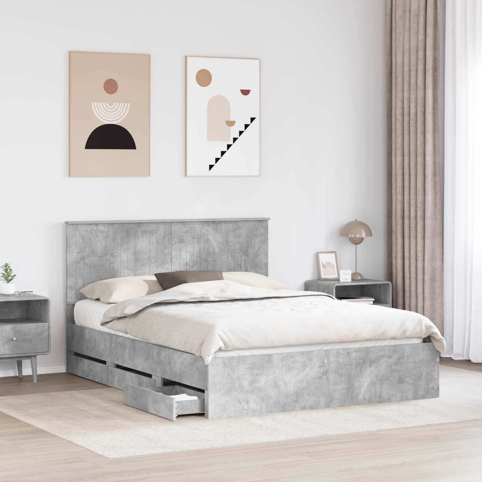 Sengestel med skuffe Beton Grå 150 x 200 cm Ingeniørtræ