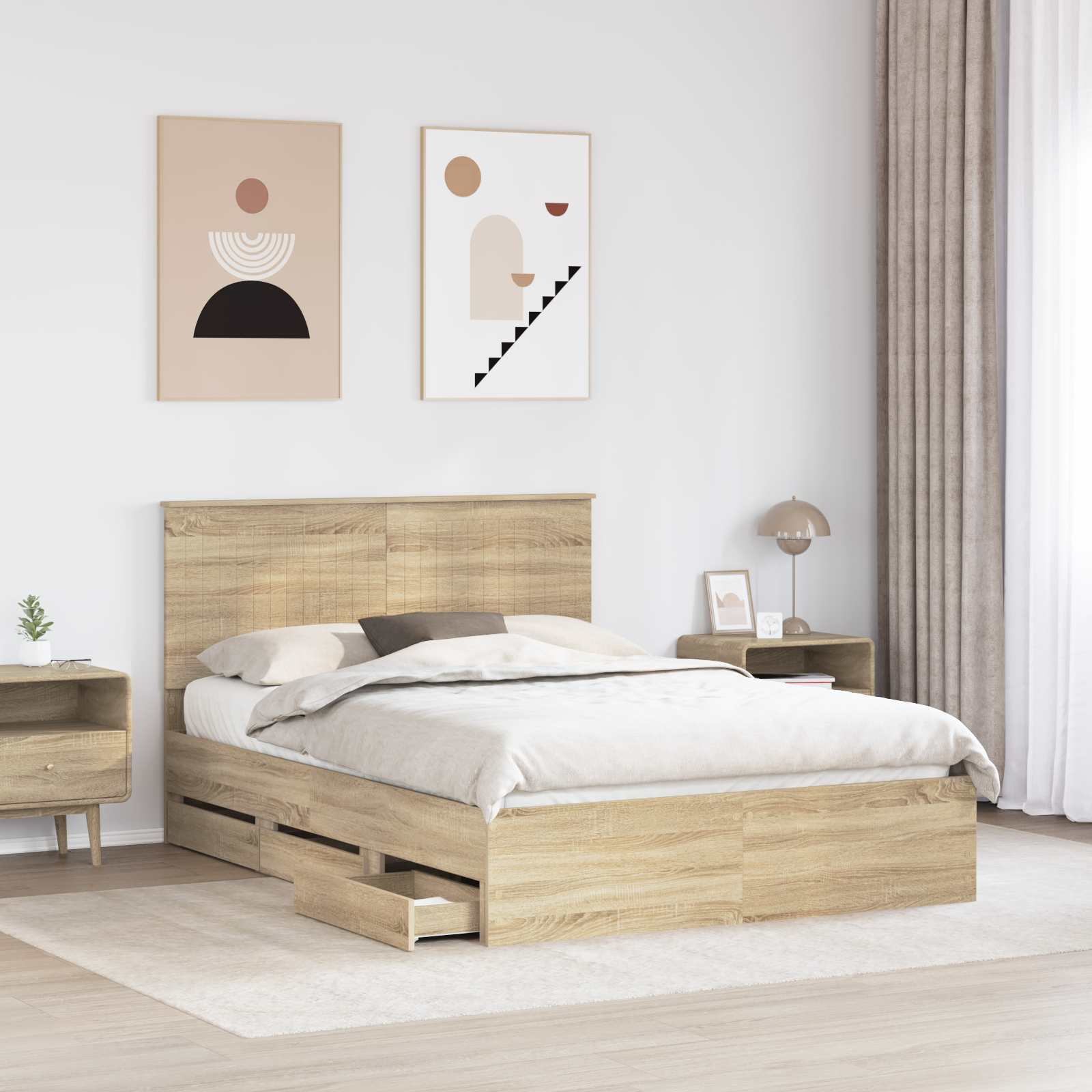 Sengestel med skuffe Sonoma eg 140 x 200 cm Ingeniørtræ
