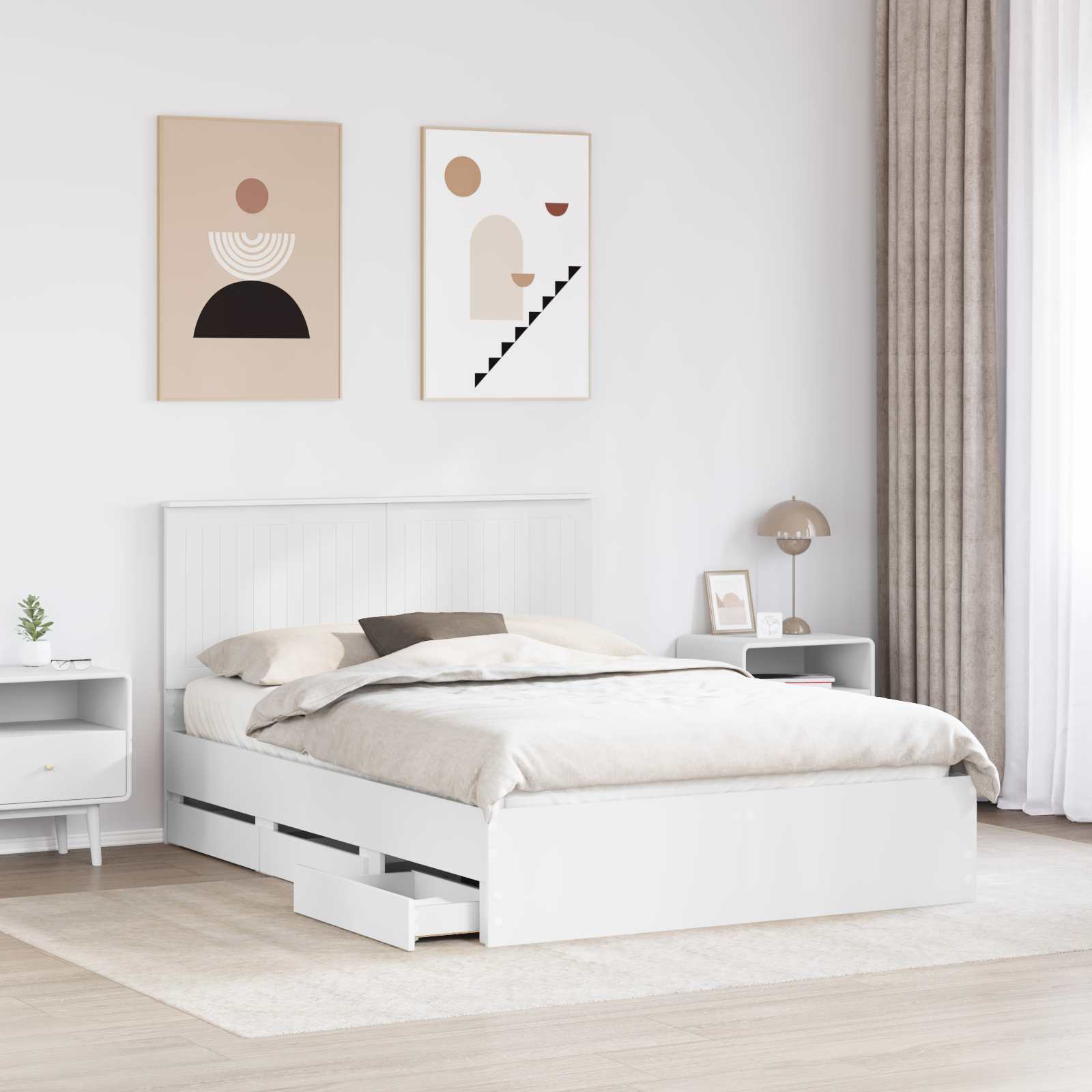 Sengestel med skuffe Hvid 140 x 190 cm Ingeniørtræ