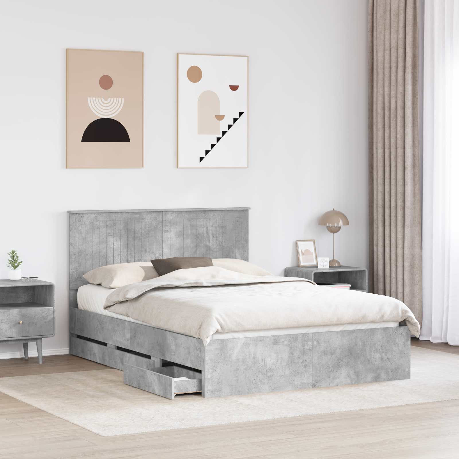 Sengestel med skuffe Beton Grå 140 x 190 cm Ingeniørtræ