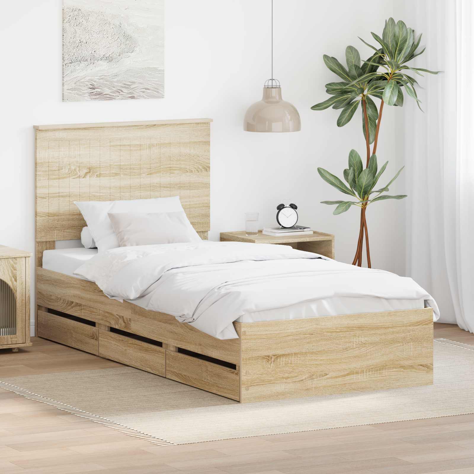 Sengestel med skuffe Sonoma eg 90 x 200 cm Ingeniørtræ