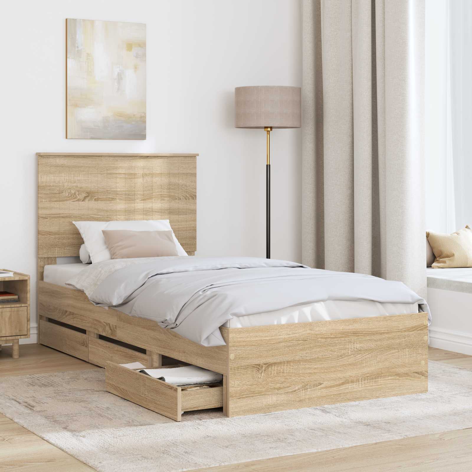 Sengestel med skuffe Sonoma eg 90 x 200 cm Ingeniørtræ