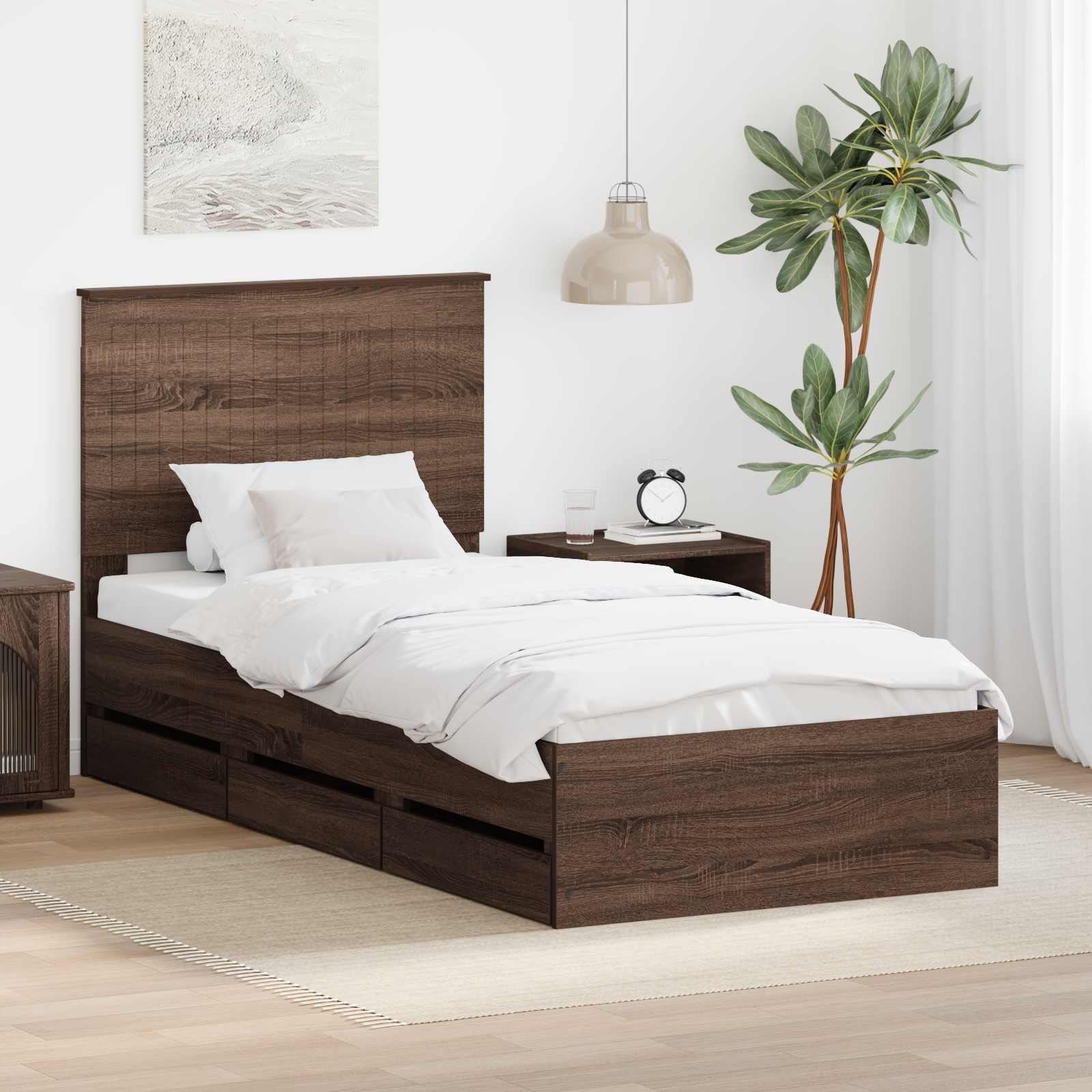 Sengestel med skuffe Brun eg 90 x 200 cm Ingeniørtræ