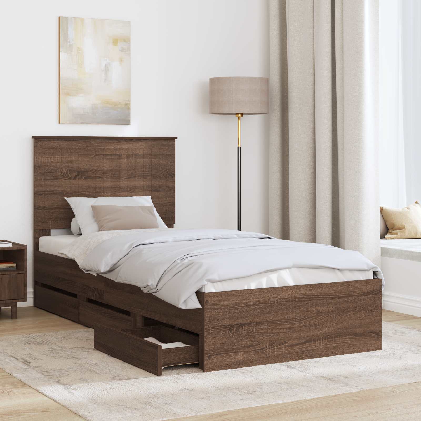 Sengestel med skuffe Brun eg 90 x 200 cm Ingeniørtræ