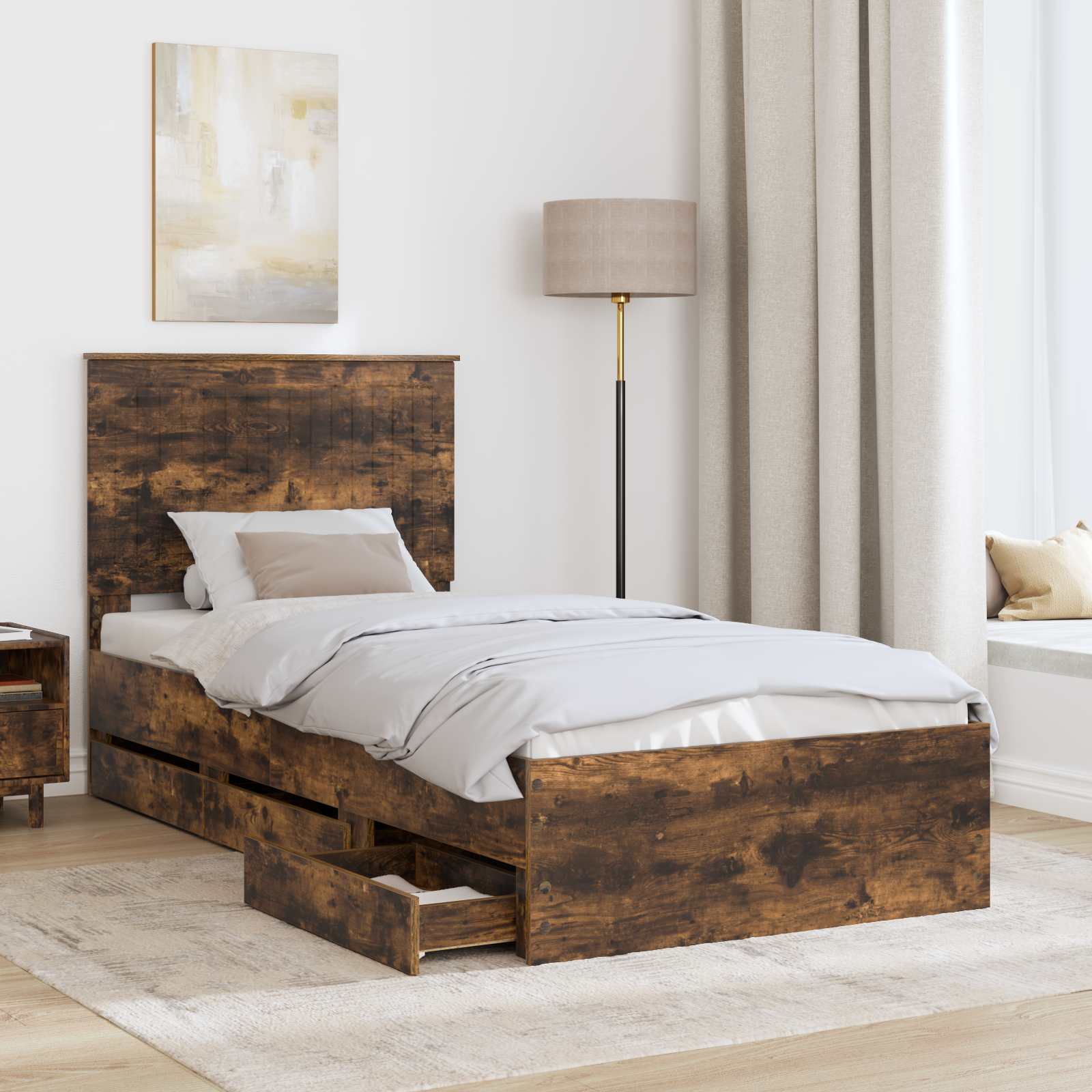 Sengestel med skuffe Røget eg 90 x 190 cm Ingeniørtræ