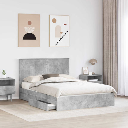 Opbevaringsseng Beton Grå 135 x 190 cm Konstrueret træ