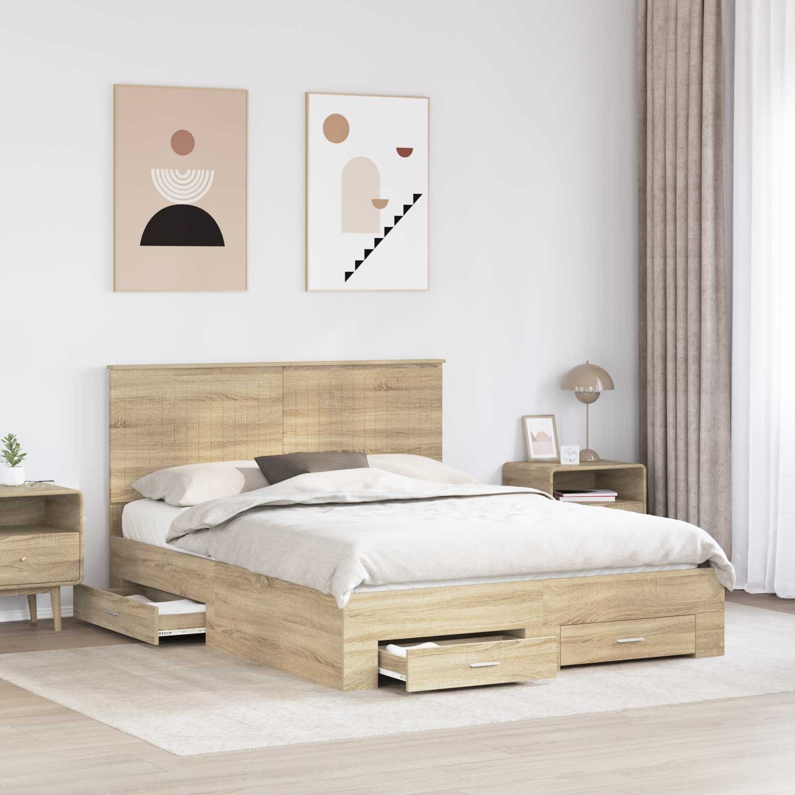 Sengestel med hovedgærde Sonoma eg 150 x 200 cm Konstrueret træ