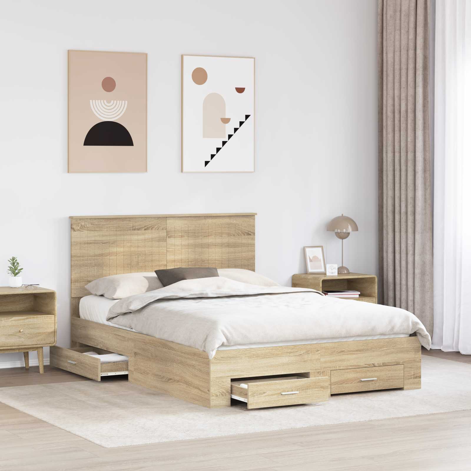 Sengestel med hovedgærde Sonoma eg 140 x 190 cm Konstrueret træ