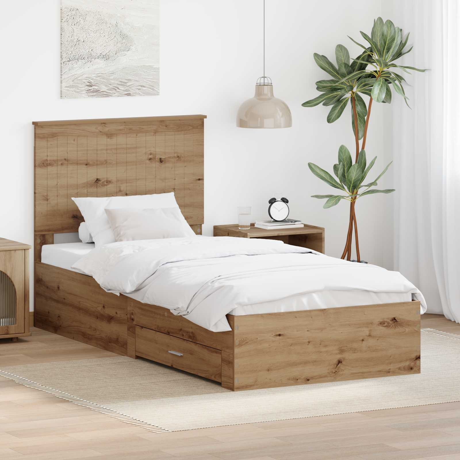 Sengestel med skuffe Artisan Egetræ 90 x 200 cm Konstrueret træ