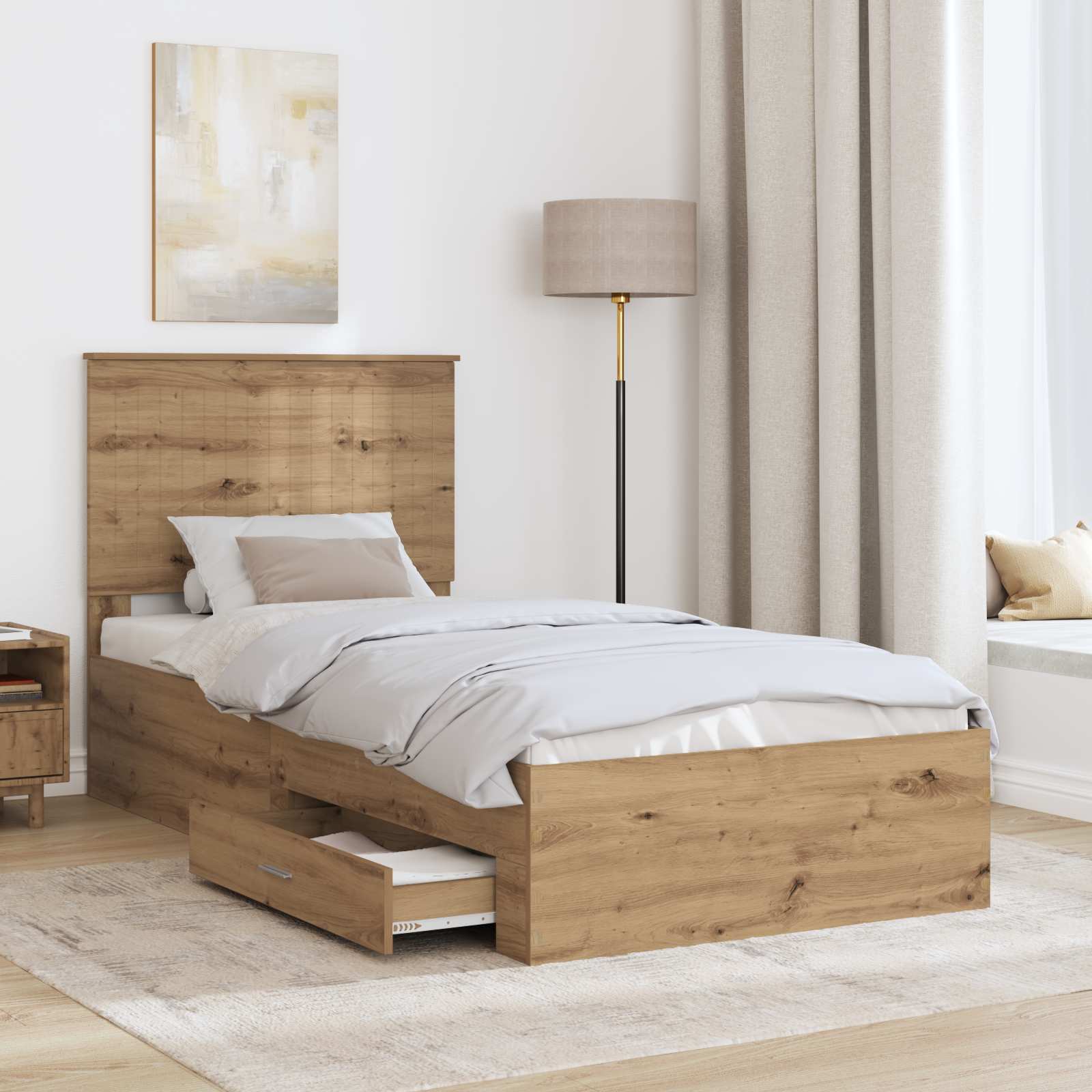Sengestel med skuffe Artisan Egetræ 90 x 200 cm Konstrueret træ