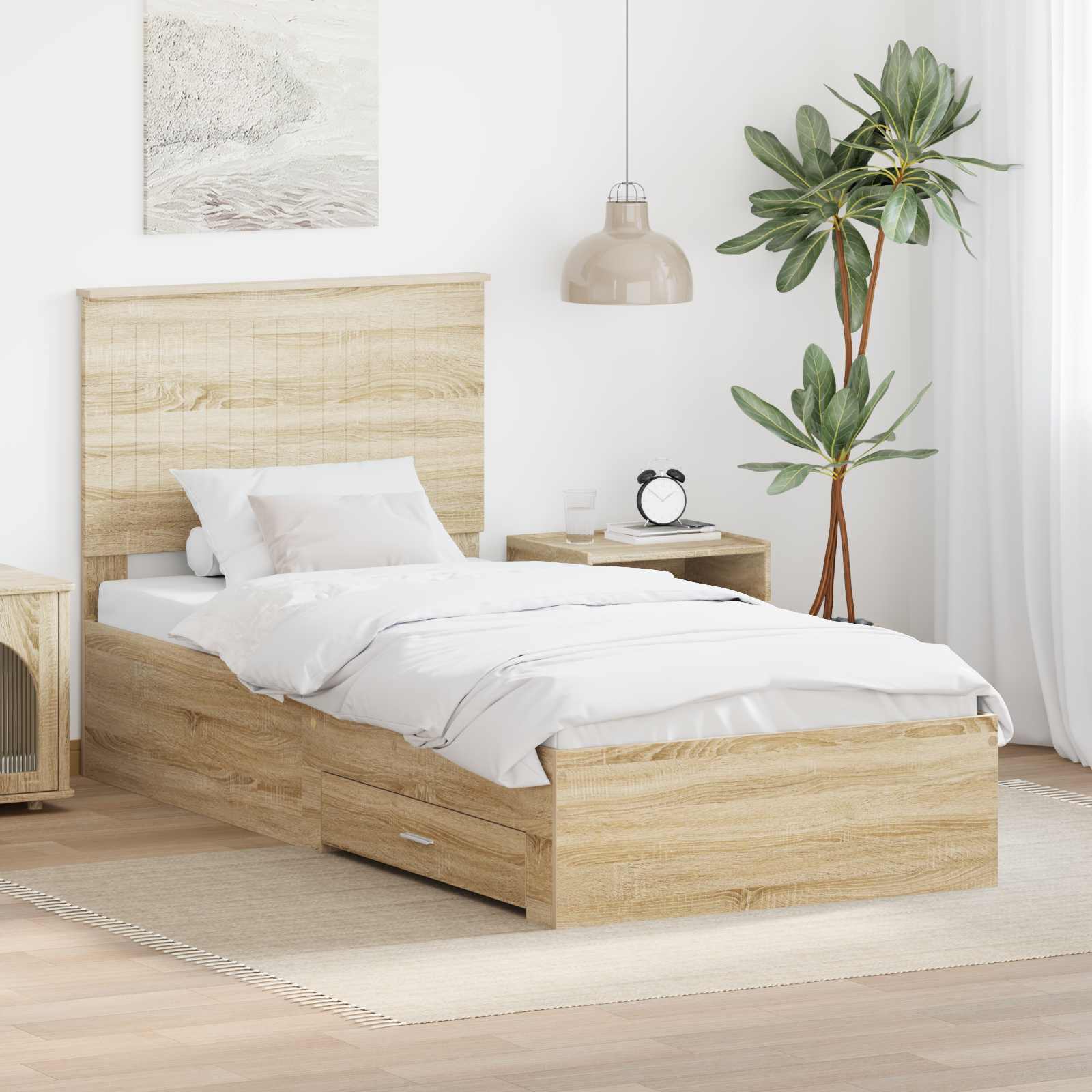 Sengestel med hovedgærde Sonoma eg 90 x 190 cm Konstrueret træ