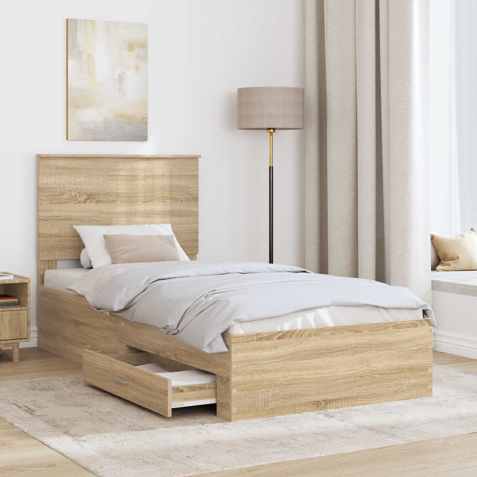 Sengestel med hovedgærde Sonoma eg 90 x 190 cm Konstrueret træ