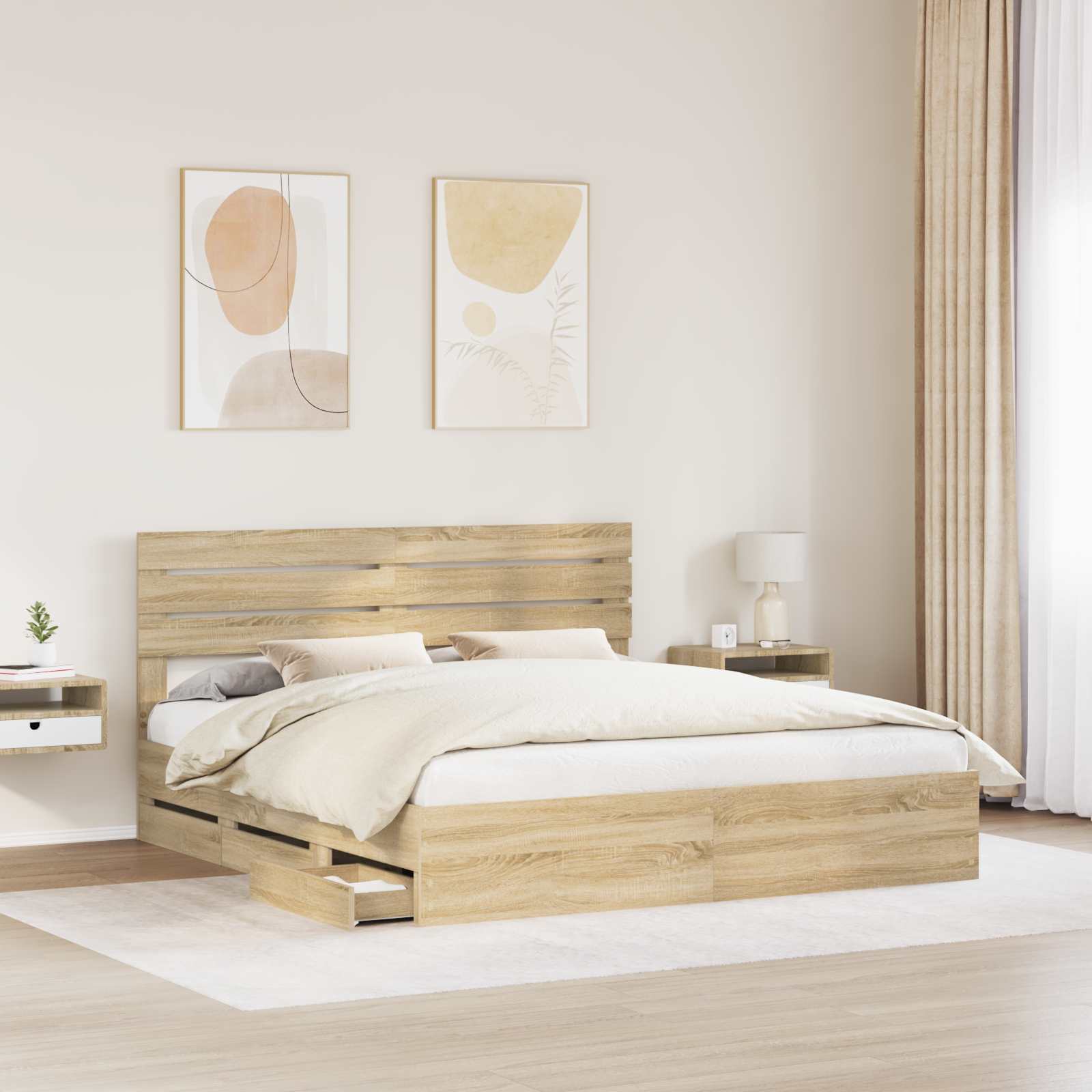 Sengestel med skuffe Sonoma eg 200 x 200 cm Ingeniørtræ