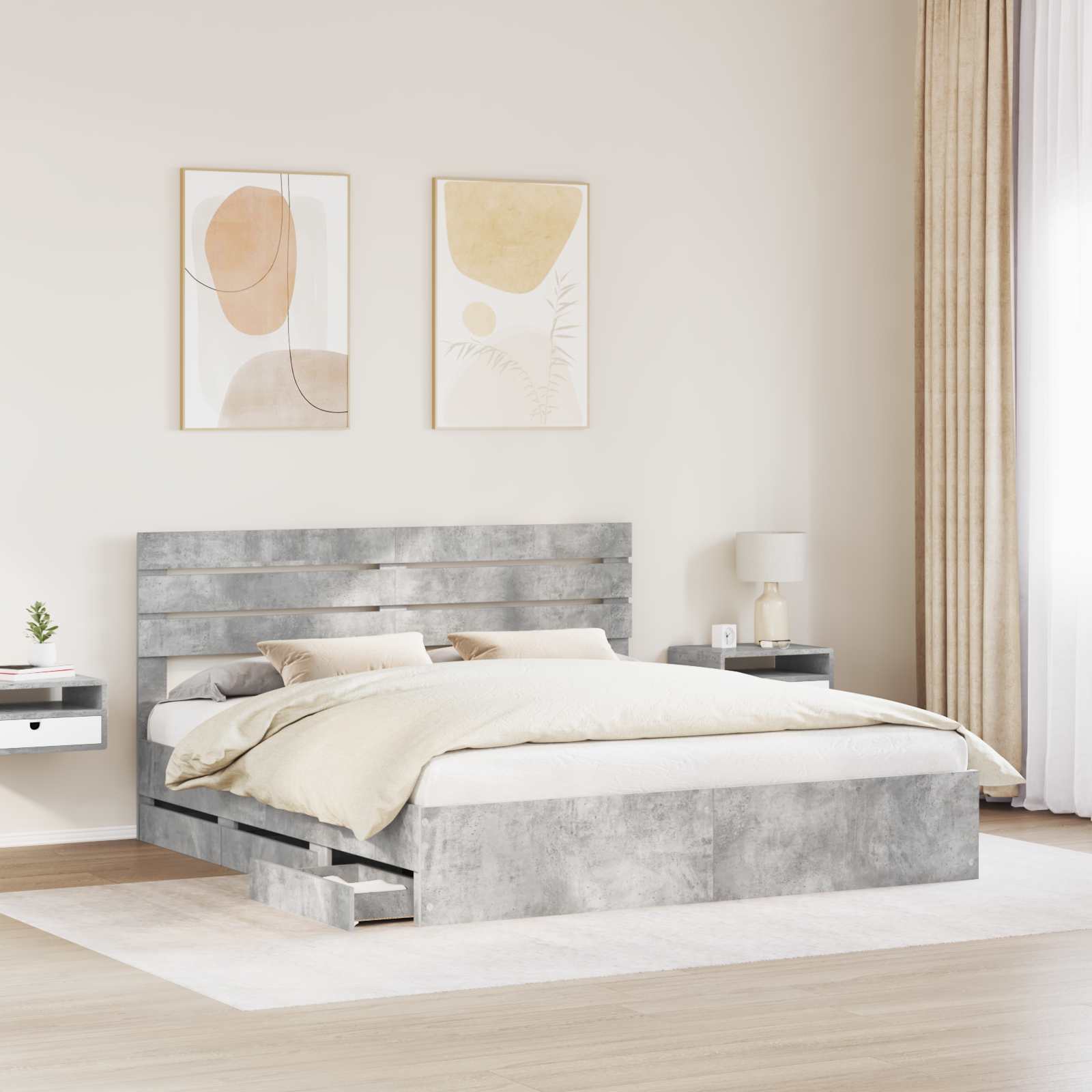Sengestel med skuffe Beton Grå 180 x 200 cm Ingeniørtræ