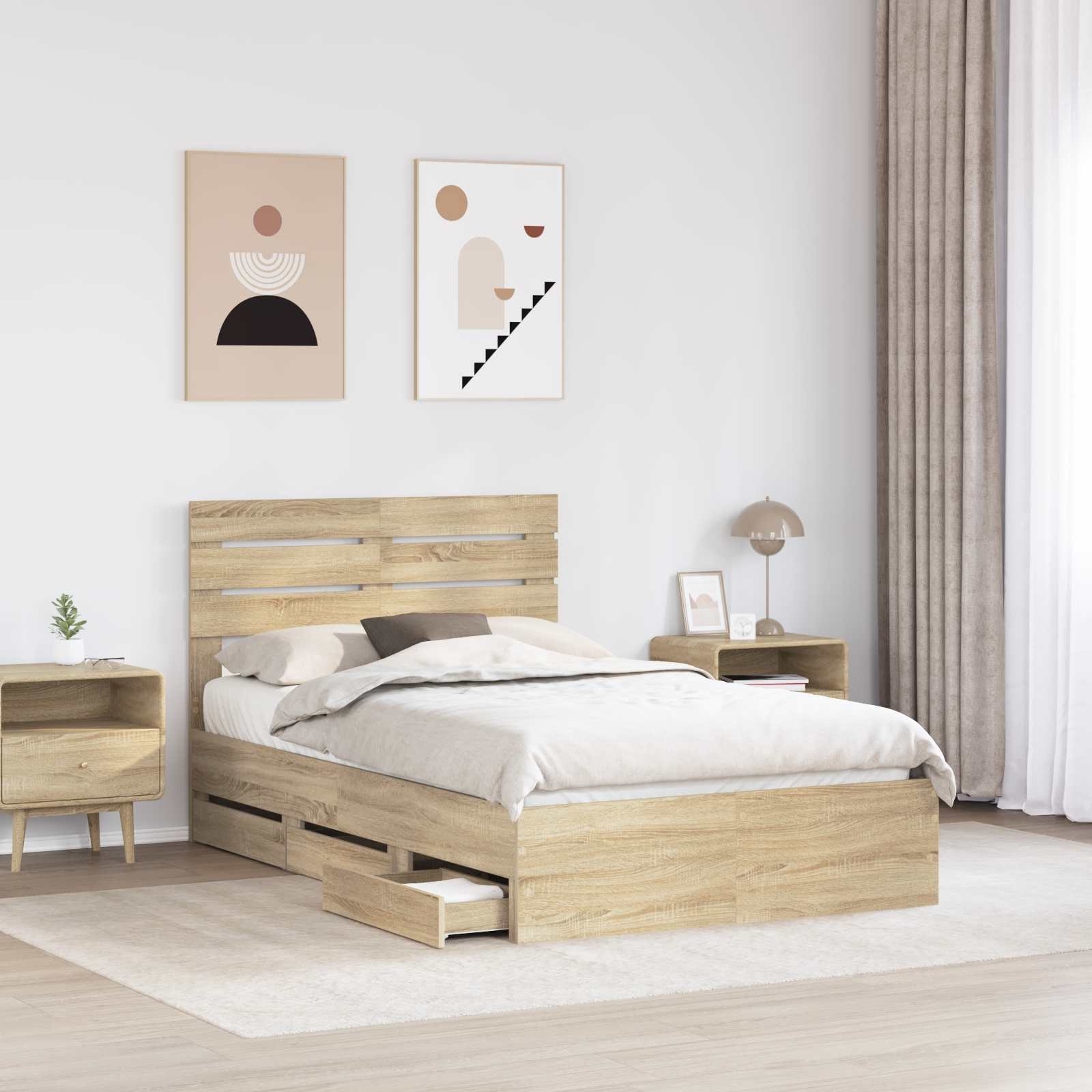 Sengestel med skuffe Sonoma eg 120 x 200 cm Ingeniørtræ