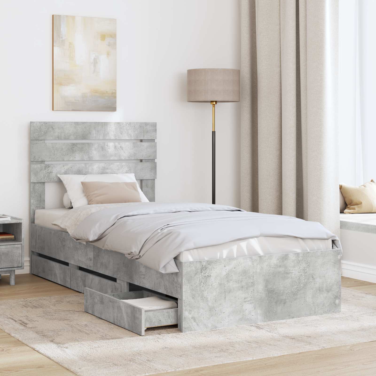 Sengestel med skuffe Beton Grå 75 x 190 cm Ingeniørtræ