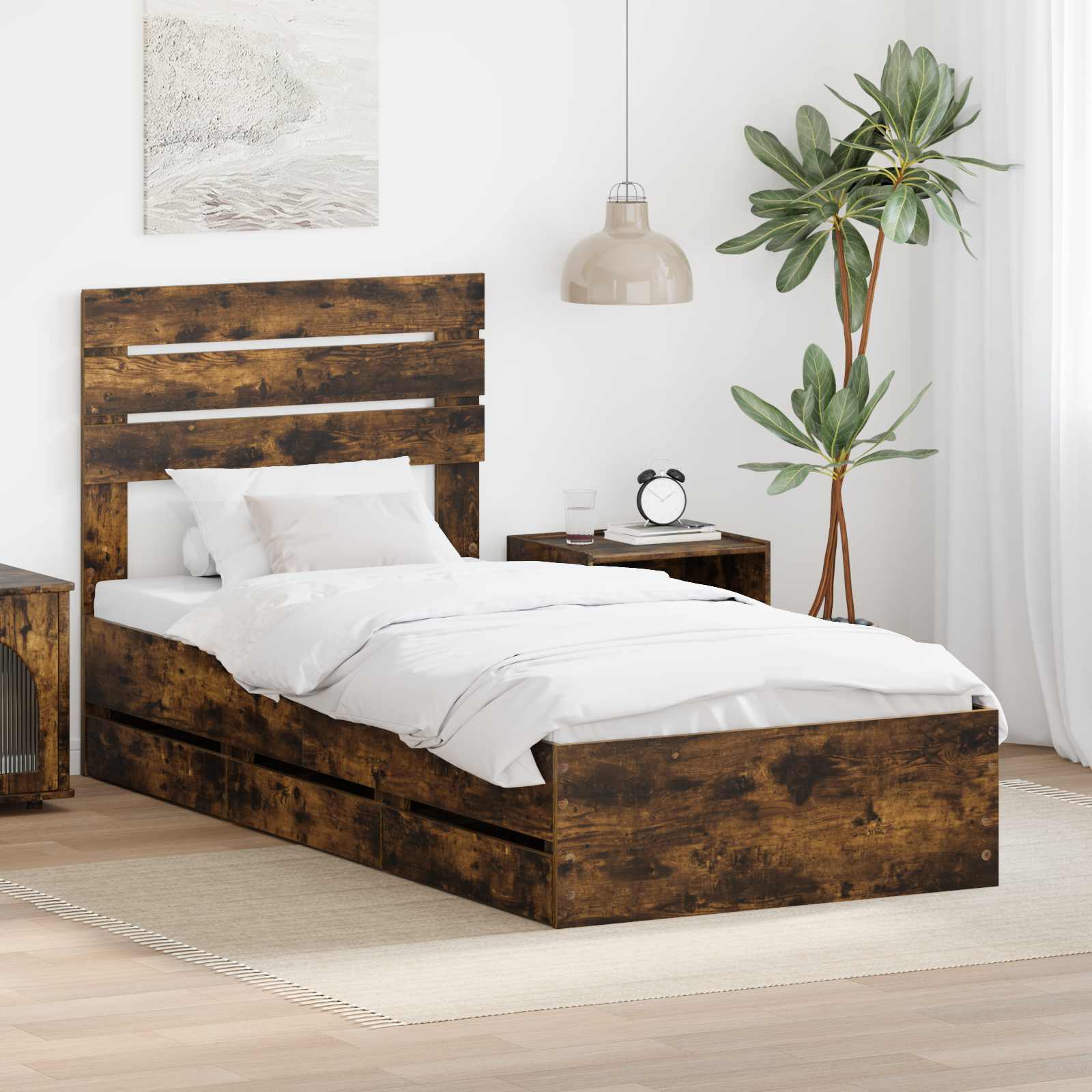 Sengestel med skuffe Røget eg 75 x 190 cm Ingeniørtræ