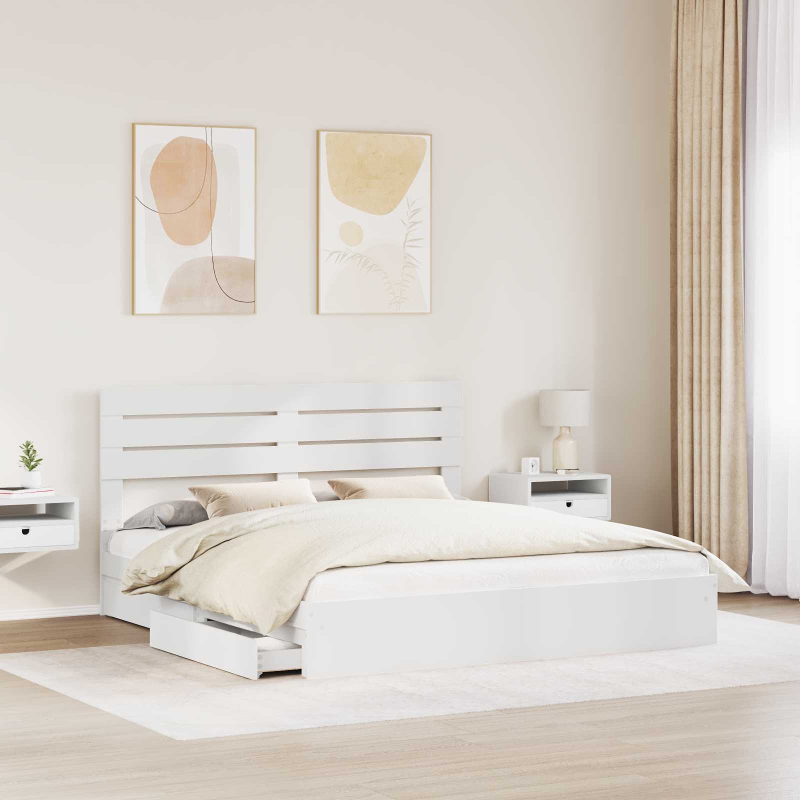 Opbevaringsseng med skuffe Hvid 180 x 200 cm Konstrueret træ