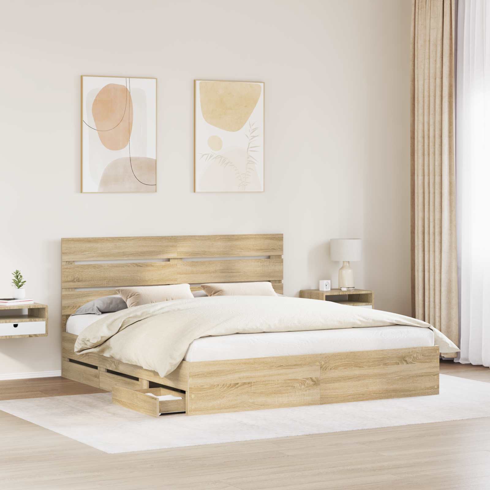 Sengestel med skuffe Sonoma eg 200 x 200 cm Ingeniørtræ