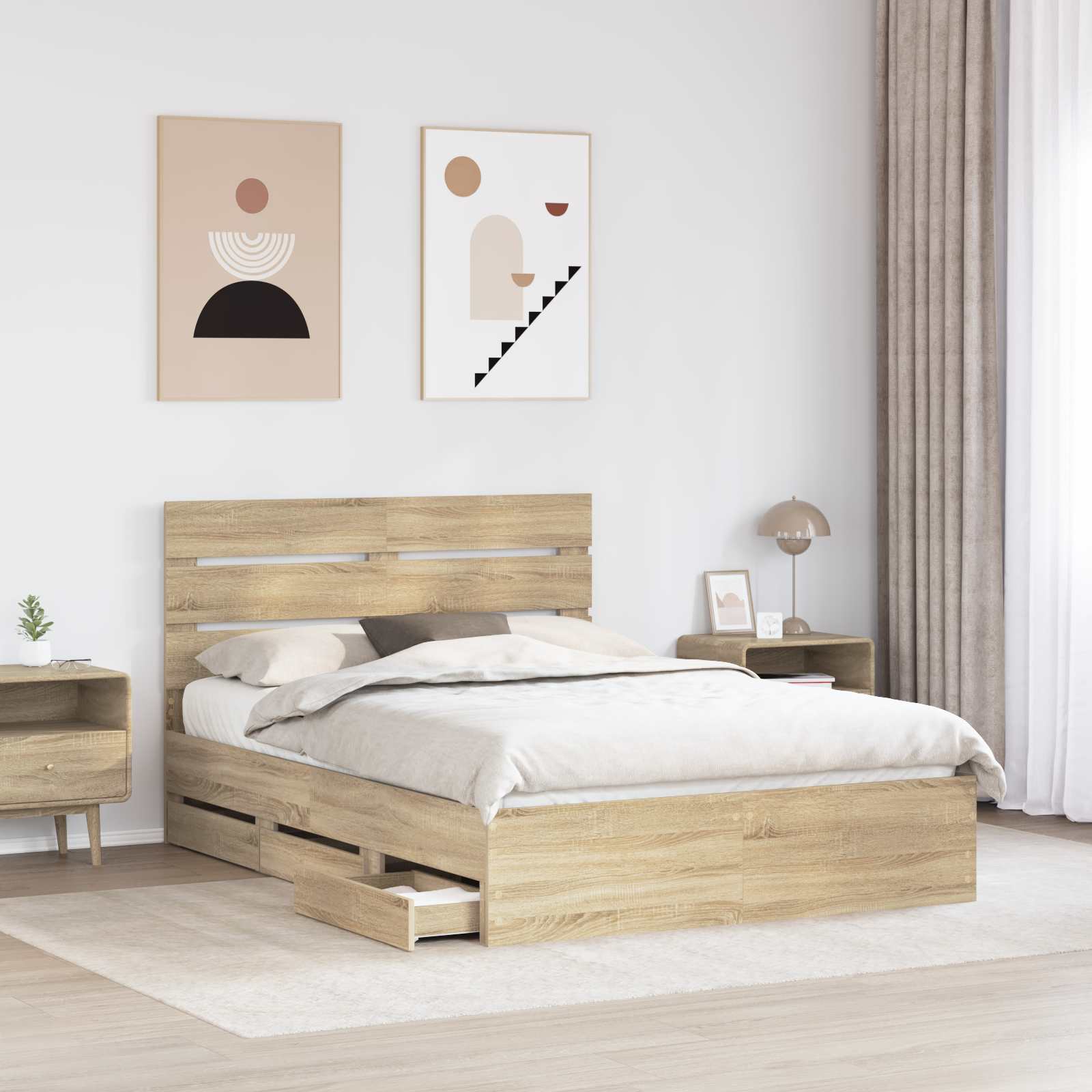 Sengestel med skuffe Sonoma eg 140 x 200 cm Ingeniørtræ