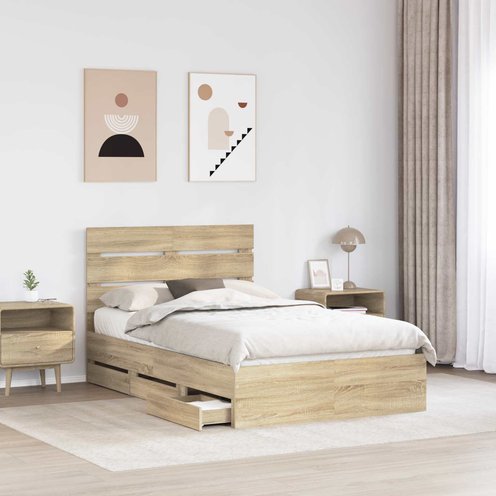 Sengestel med skuffe Sonoma eg 120 x 190 cm Ingeniørtræ