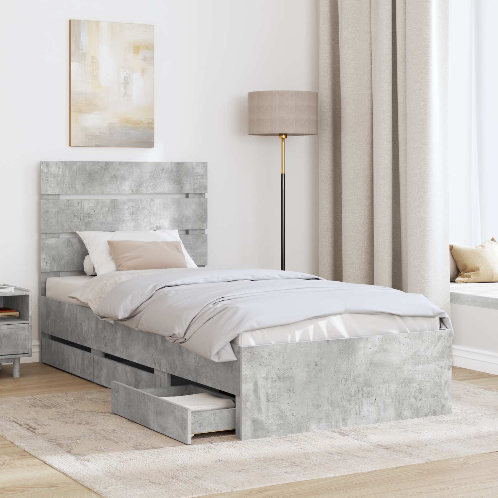 Sengestel med skuffe Beton Grå 90 x 200 cm Ingeniørtræ