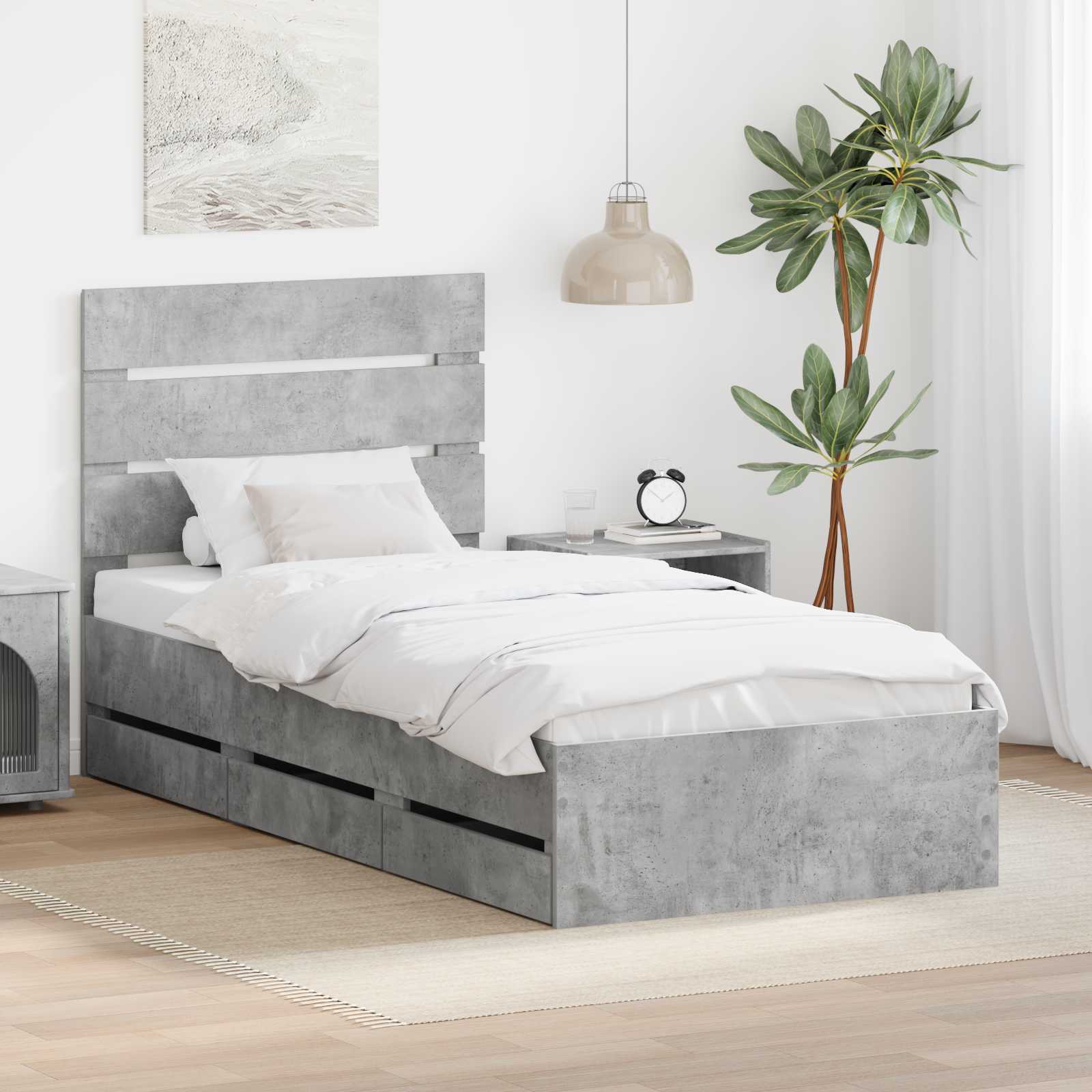 Sengestel med skuffe Beton Grå 75 x 190 cm Ingeniørtræ