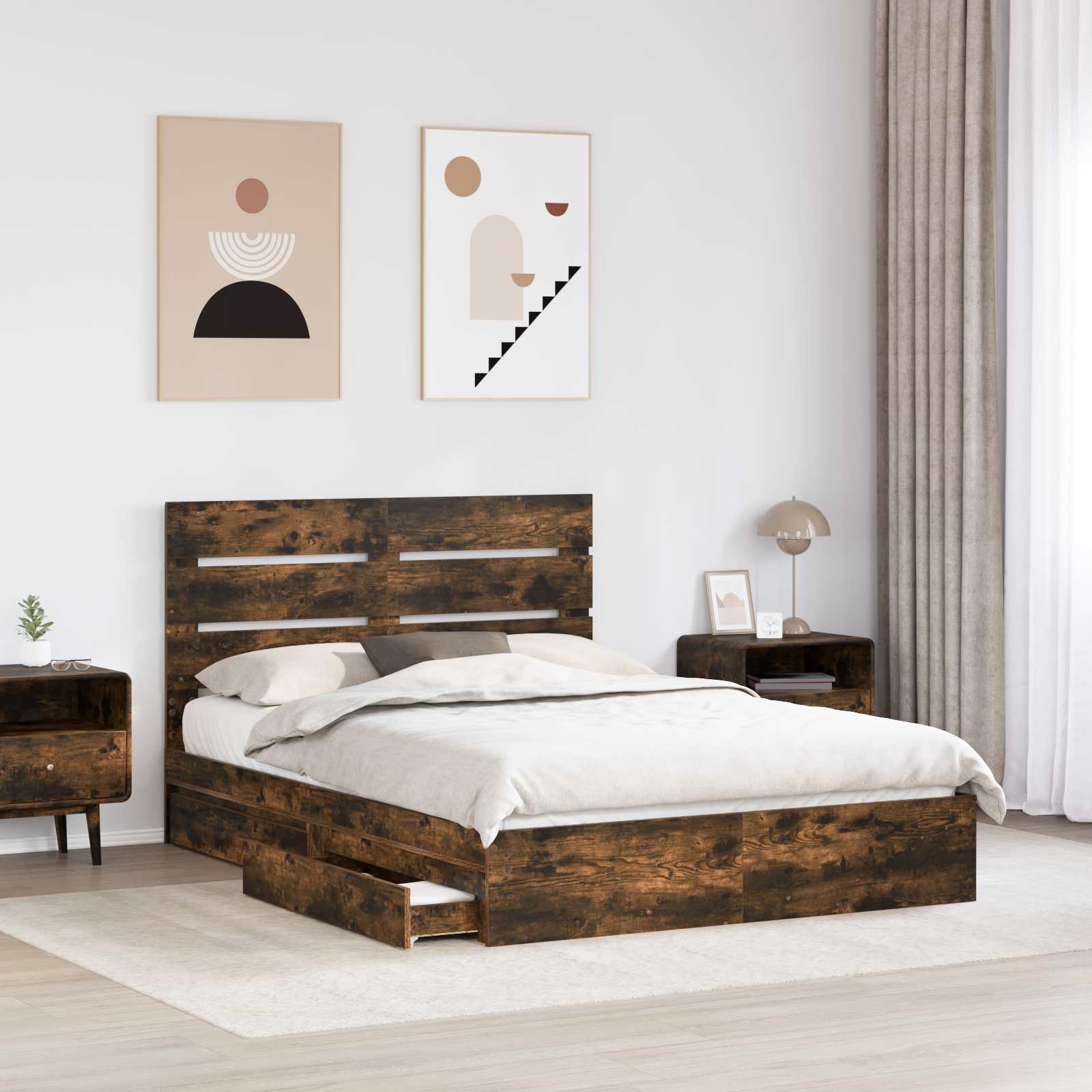 Opbevaringsseng Røget eg 160 x 200 cm Konstrueret træ