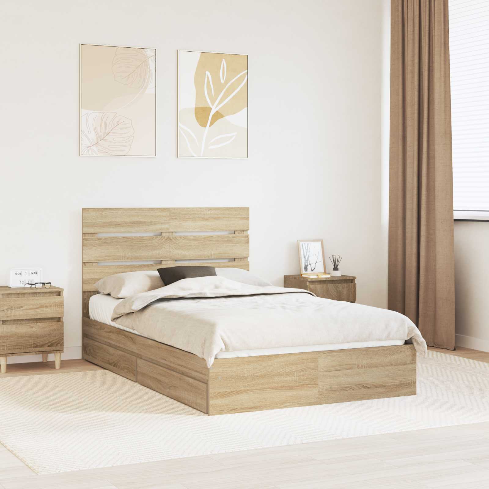 Opbevaringsseng Sonoma eg 135 x 190 cm Konstrueret træ