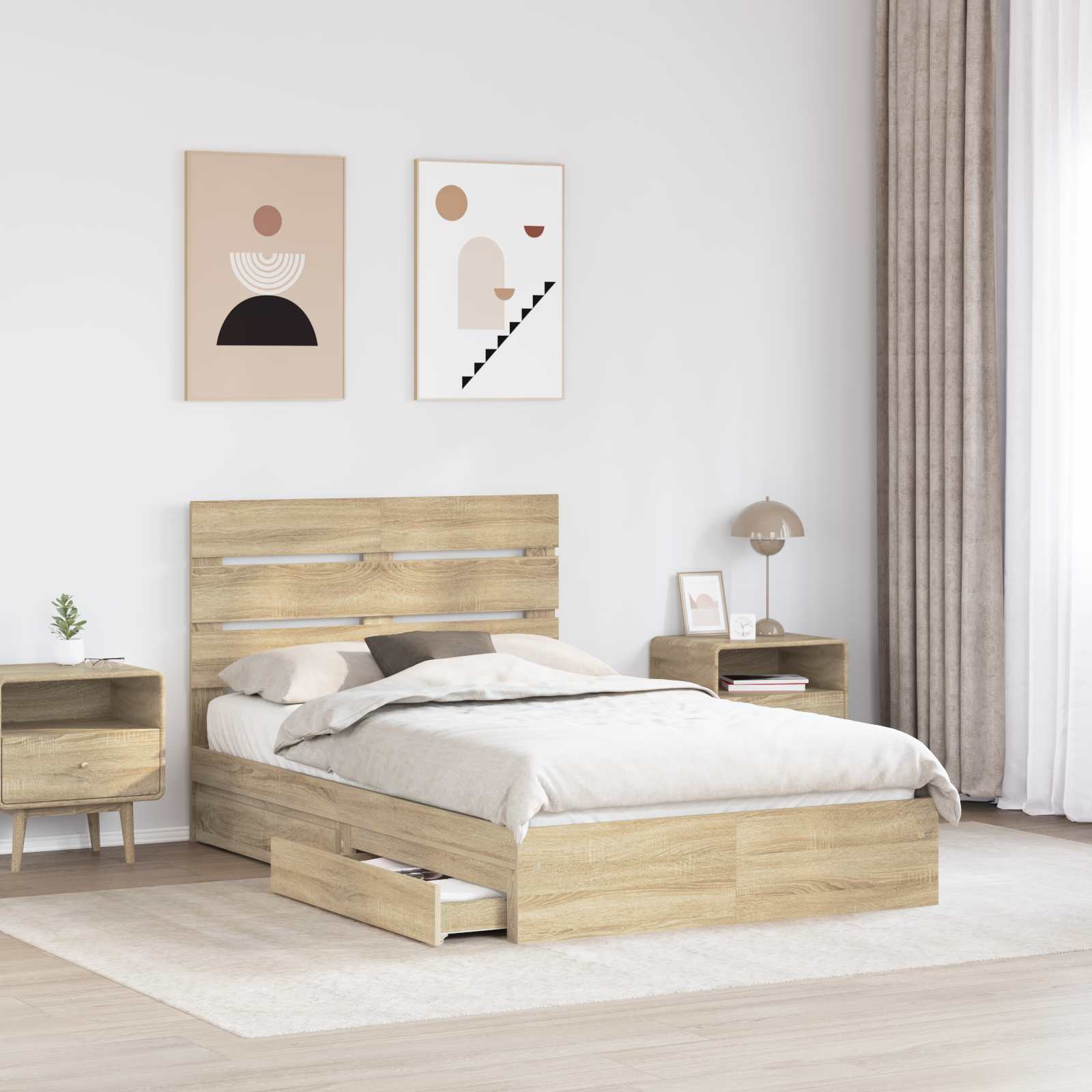 Opbevaringsseng Sonoma eg 135 x 190 cm Konstrueret træ