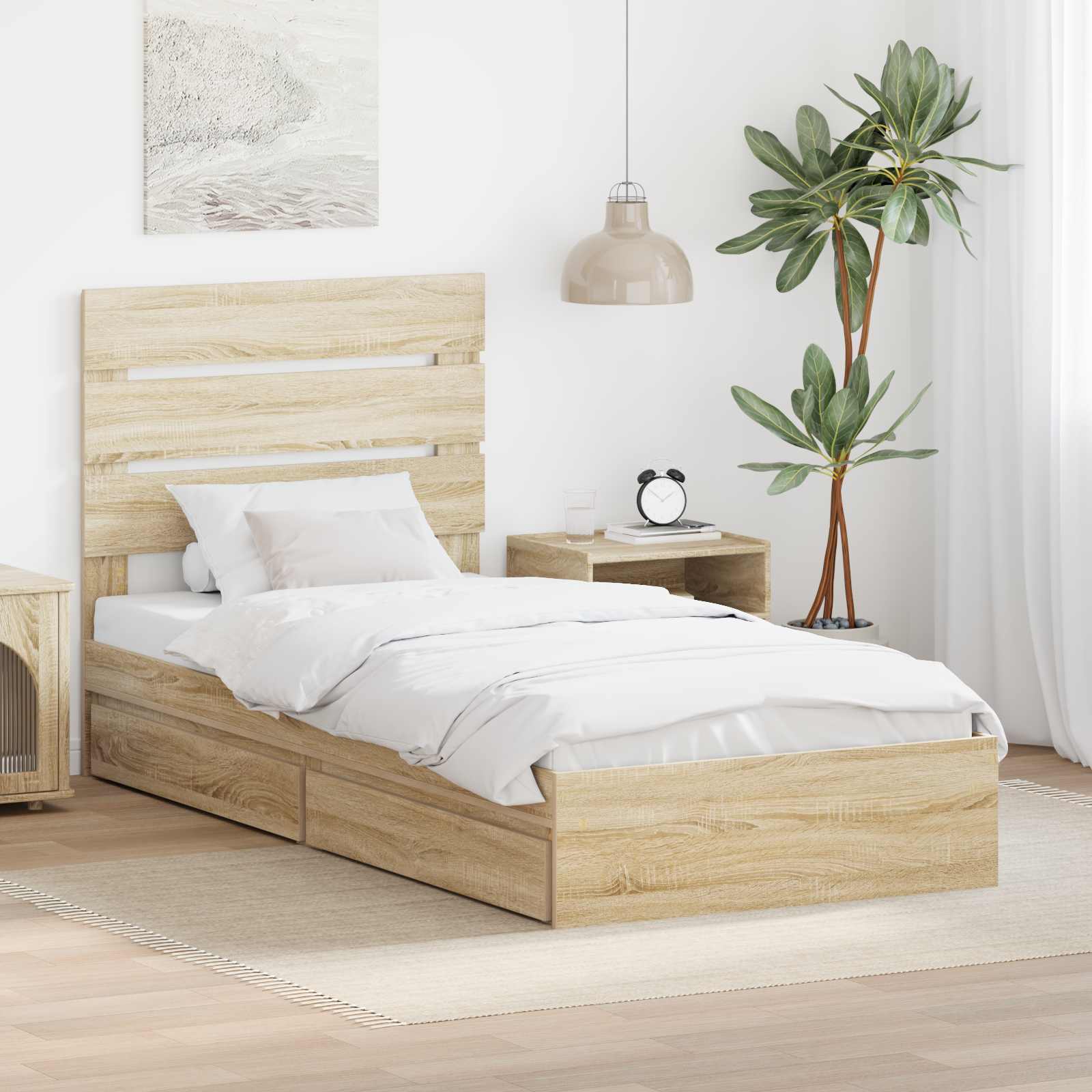 Opbevaringsseng Sonoma eg 90 x 190 cm Konstrueret træ