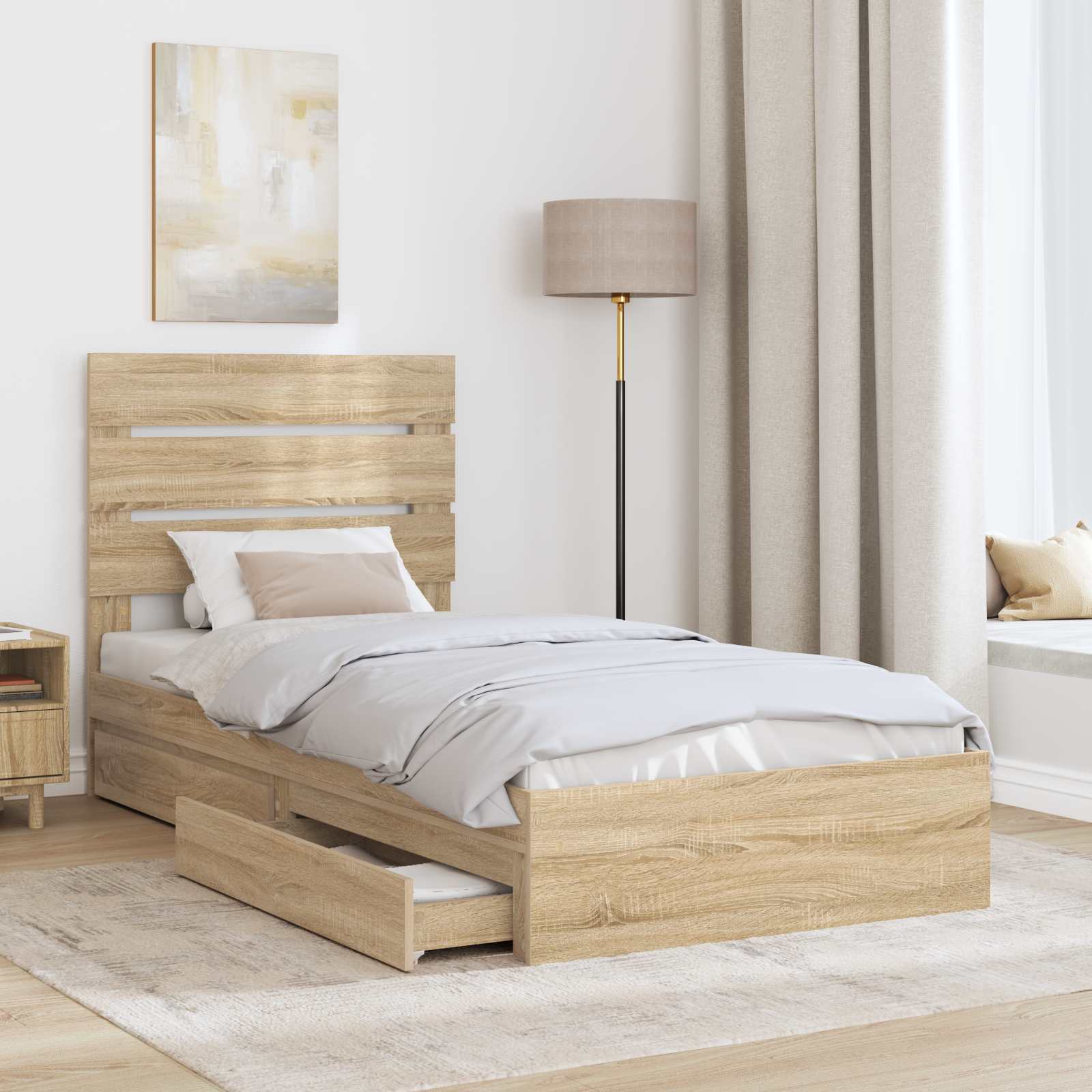 Opbevaringsseng Sonoma eg 90 x 190 cm Konstrueret træ