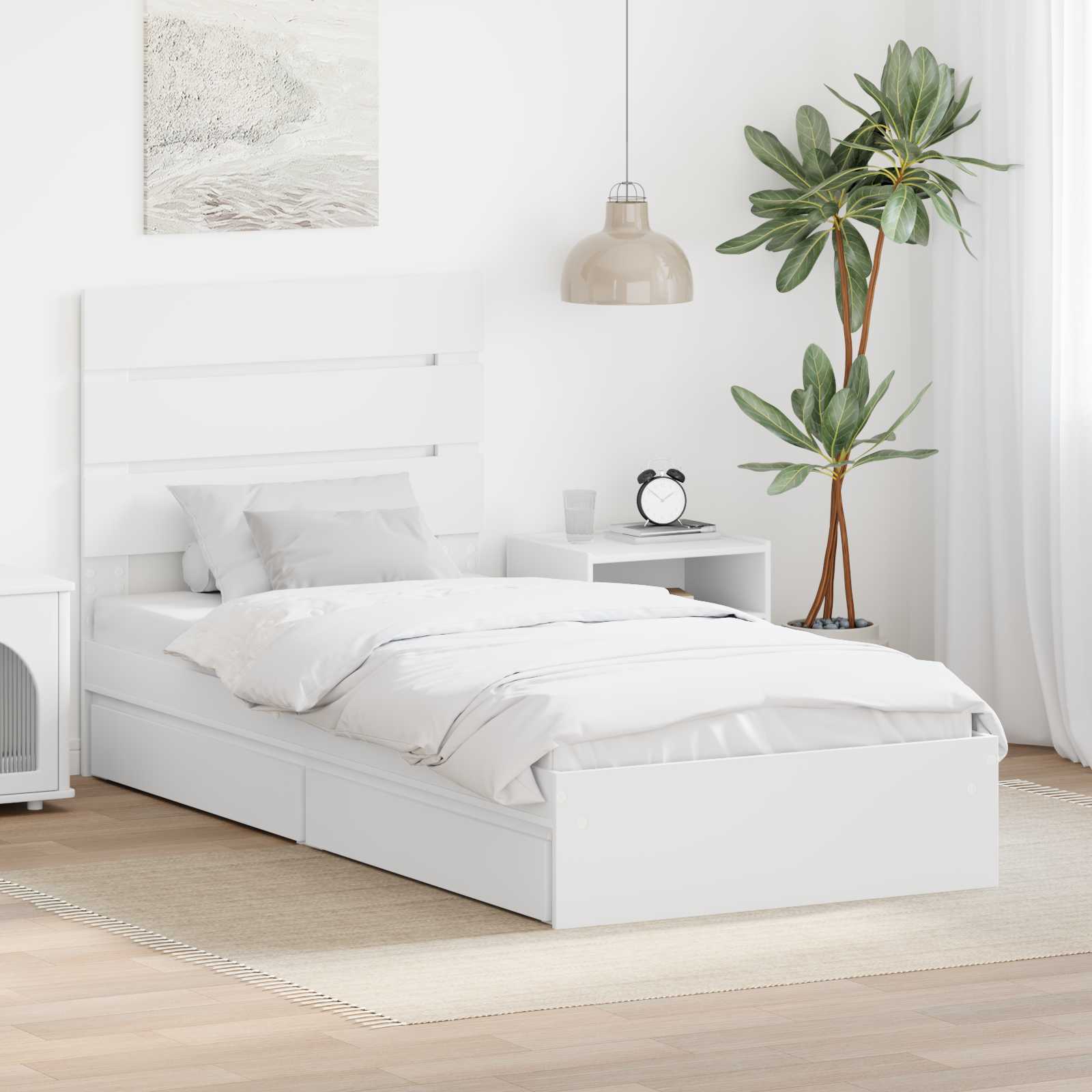 Opbevaringsseng med hovedgærde Hvid 70 x 190 cm Konstrueret træ